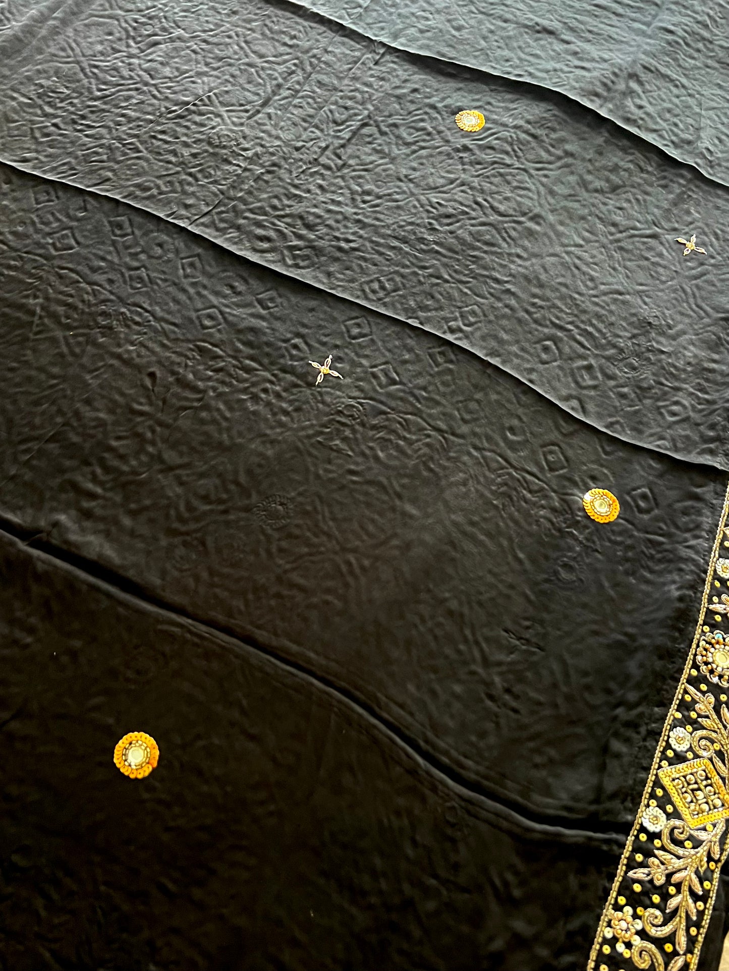 BLACK DESIRE - Pure Modal Ajrakh Hand Embroidered Saree
