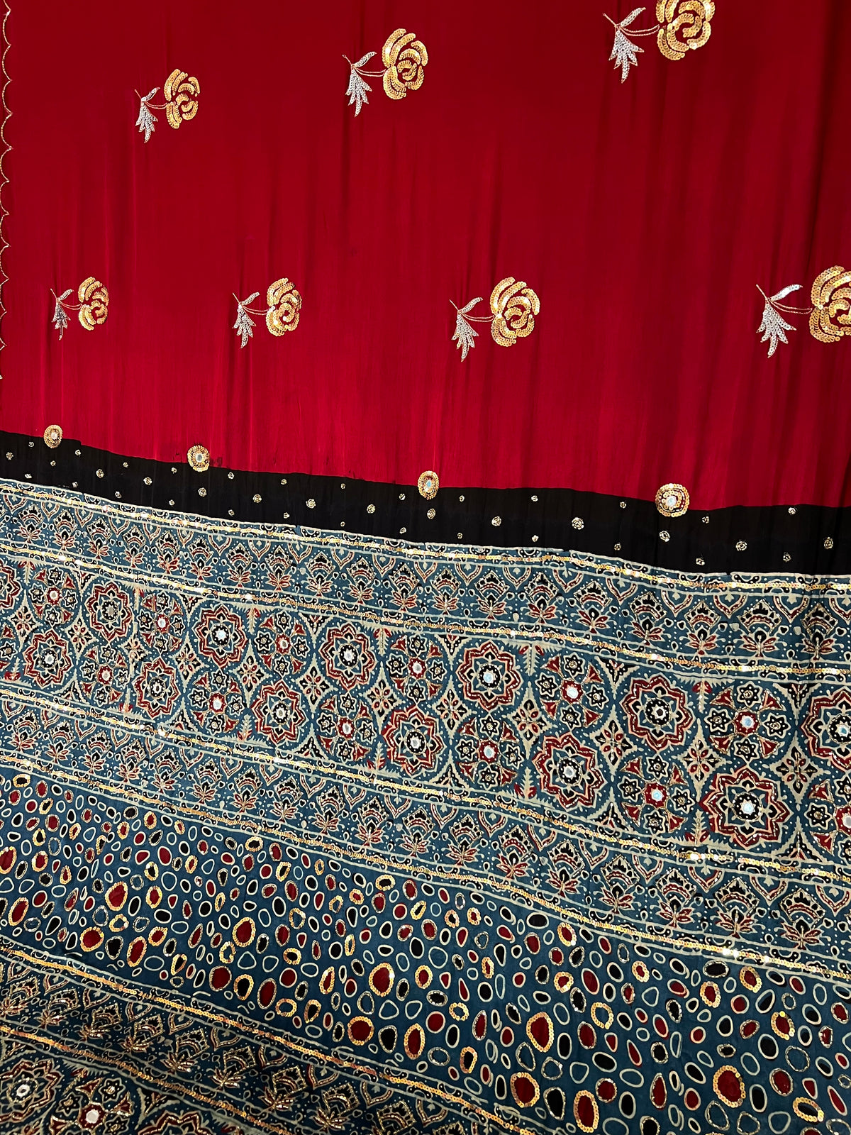 INDIGO ROSE - Pure Modal Ajrakh Hand Embroidered Saree