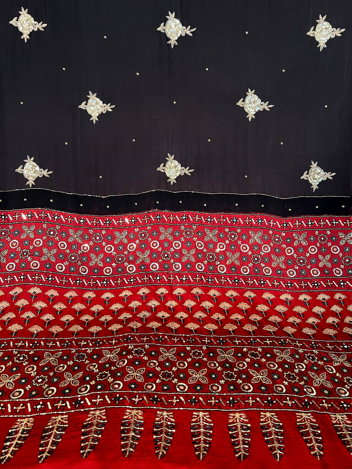 ASTRAL ROSE - Pure Modal Ajrakh Hand Embroidered Saree