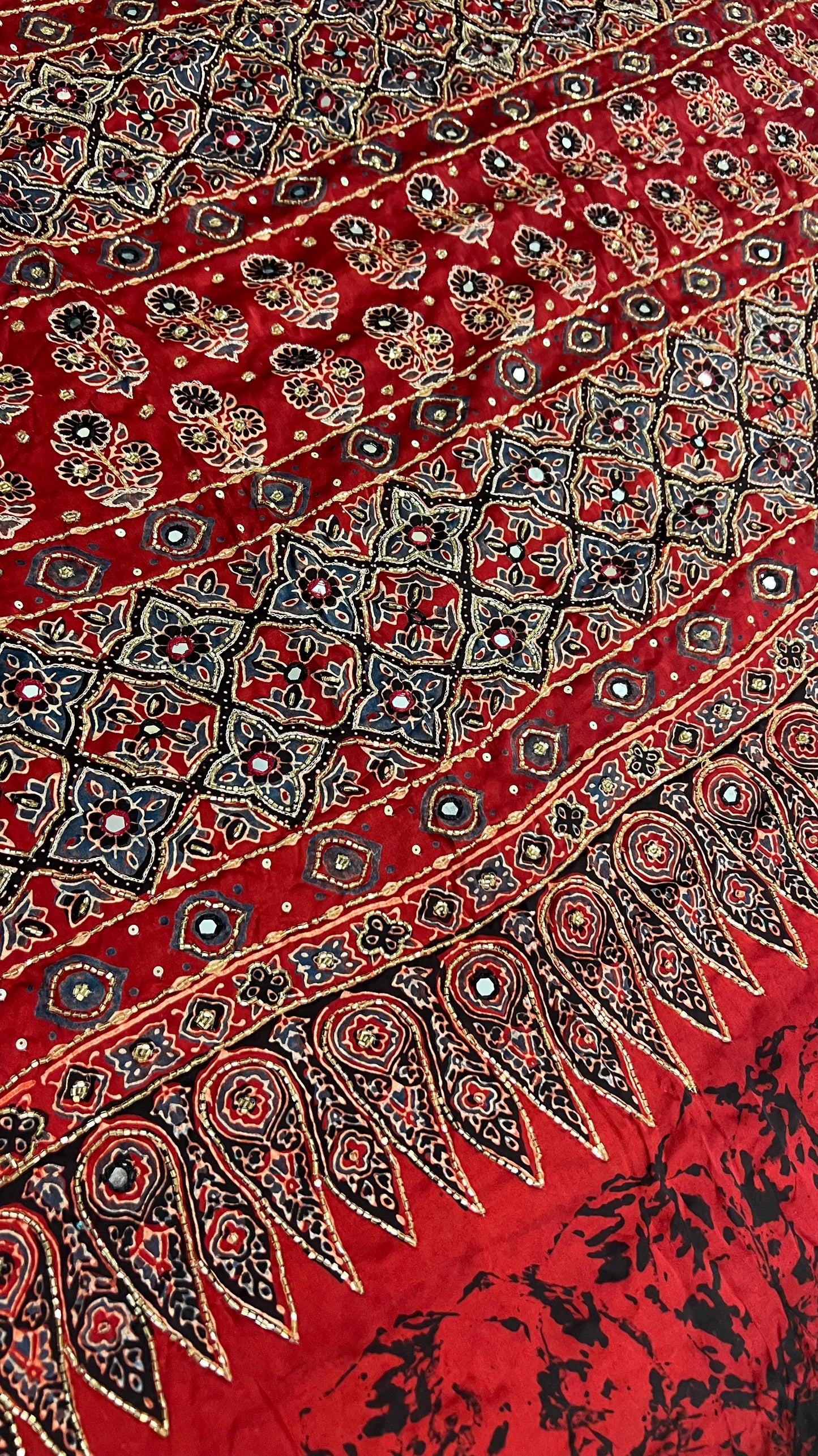 Red Pure Modal Ajrakh Hand Embroidered Saree