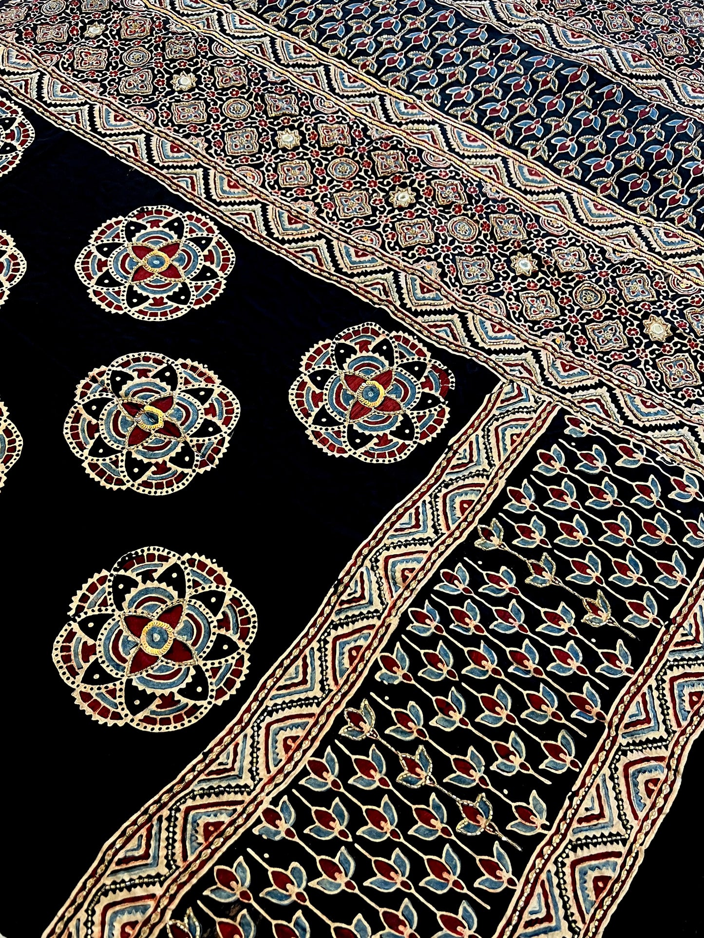 NIGHT LILY - Pure Modal Ajrakh Hand Embroidered Saree