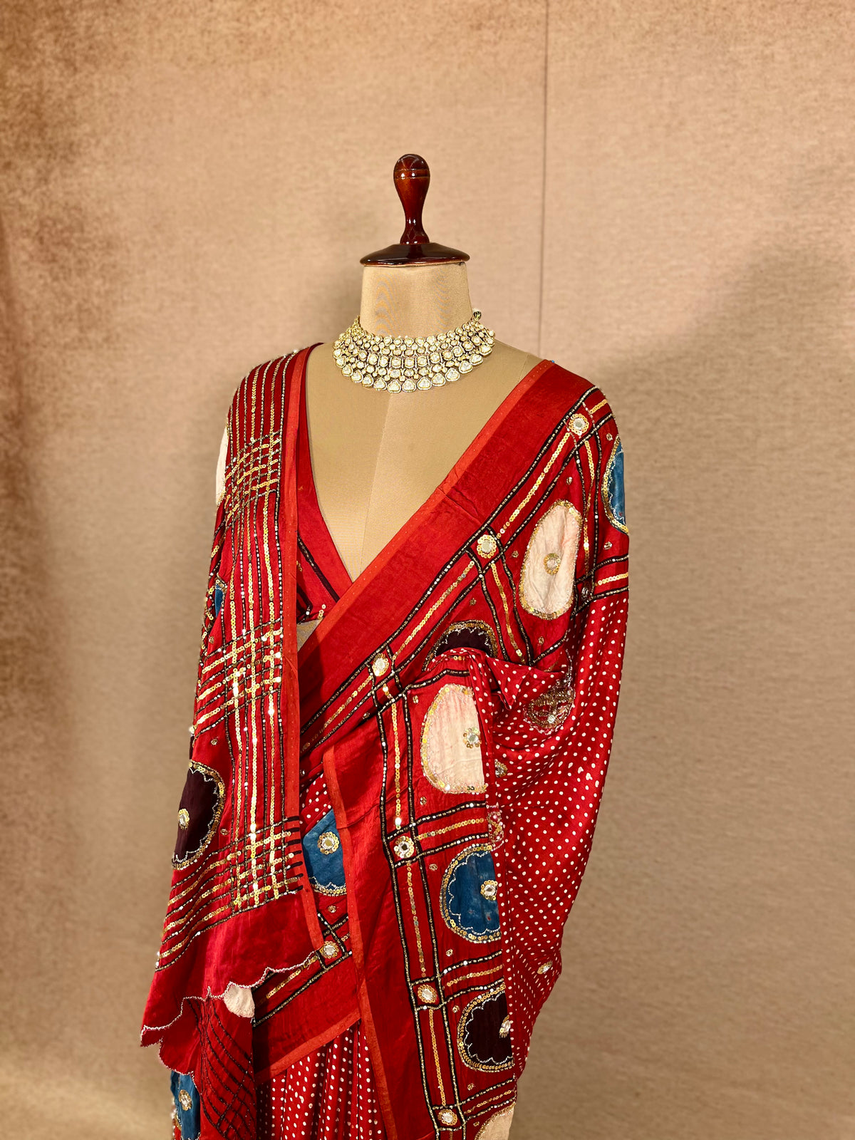 JEWEL MUSE - Pure Modal Ajrakh Hand Embroidered Saree