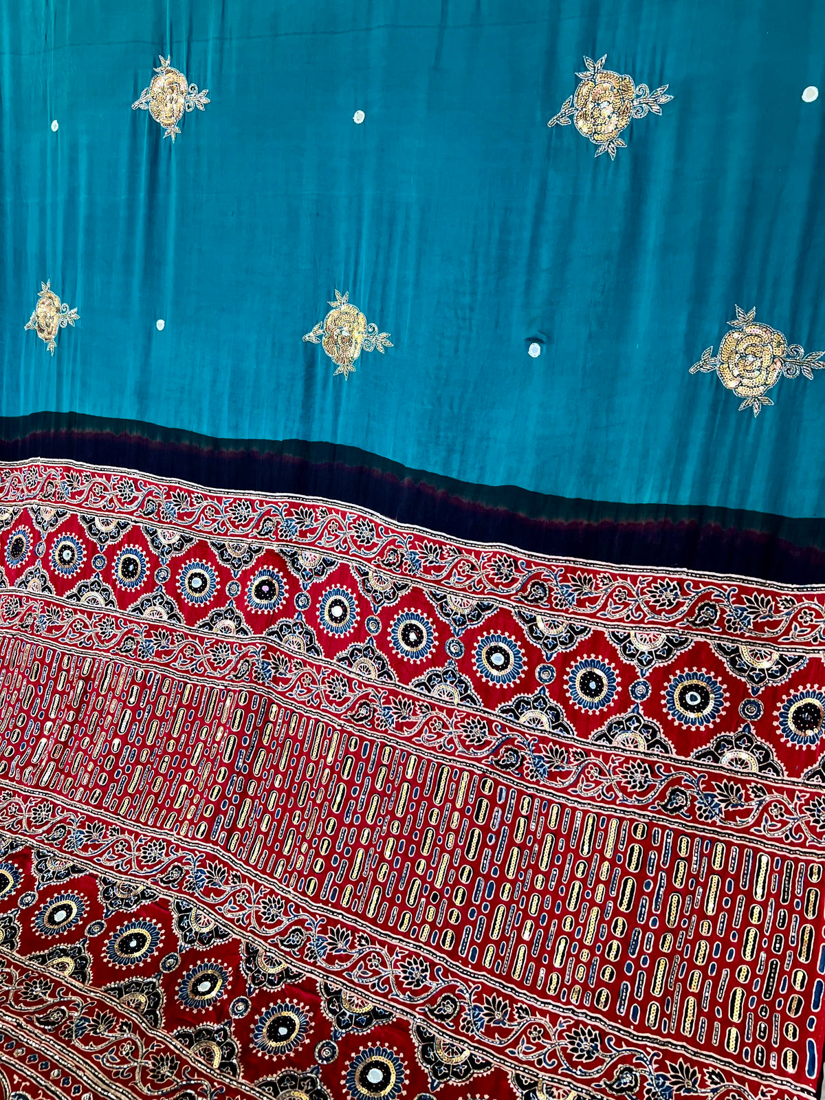 TWINKLE ROSE - Pure Modal Ajrakh Hand Embroidered Saree