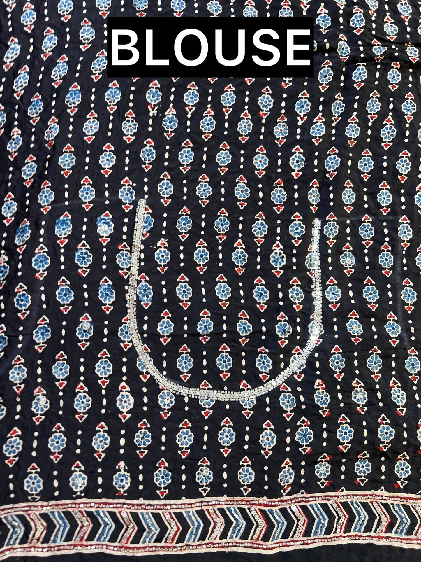 MIDNIGHT ECLIPSE - Pure Modal Ajrakh Hand Embroidered Saree