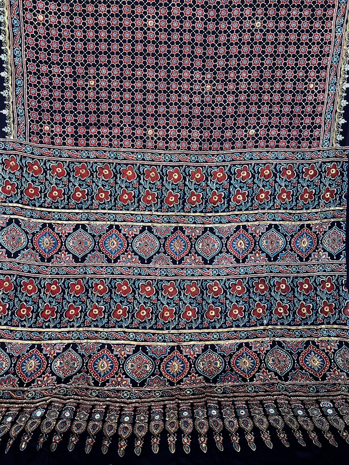 BURNT CHESTNUT - Pure Modal Ajrakh Hand Embroidered Saree
