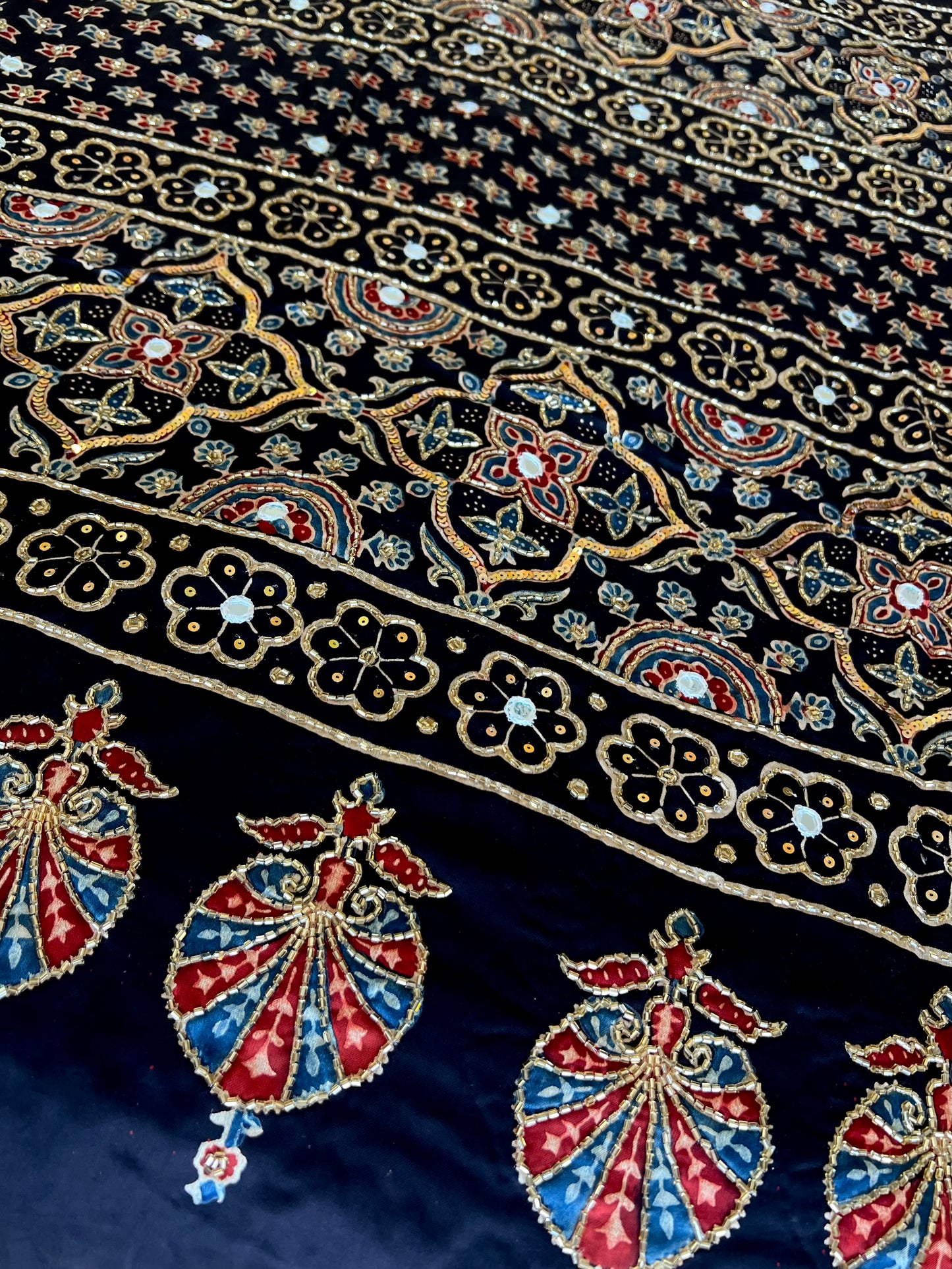 SCARLET ROSE - Pure Modal Ajrakh Hand Embroidered Saree