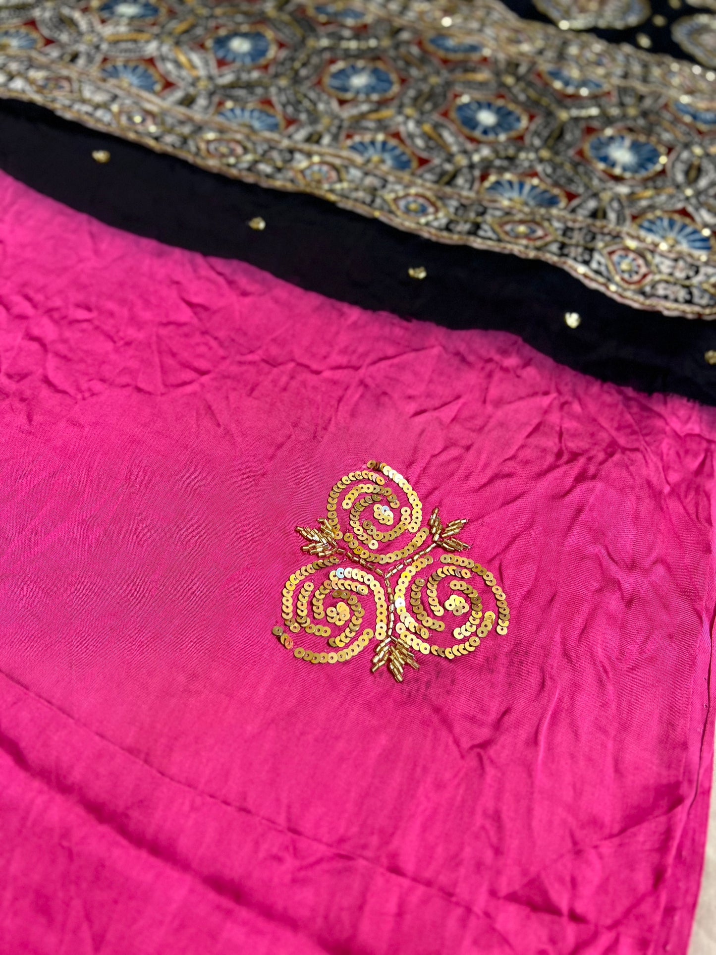 SPINEL ROSE - Pure Modal Ajrakh Hand Embroidered Saree