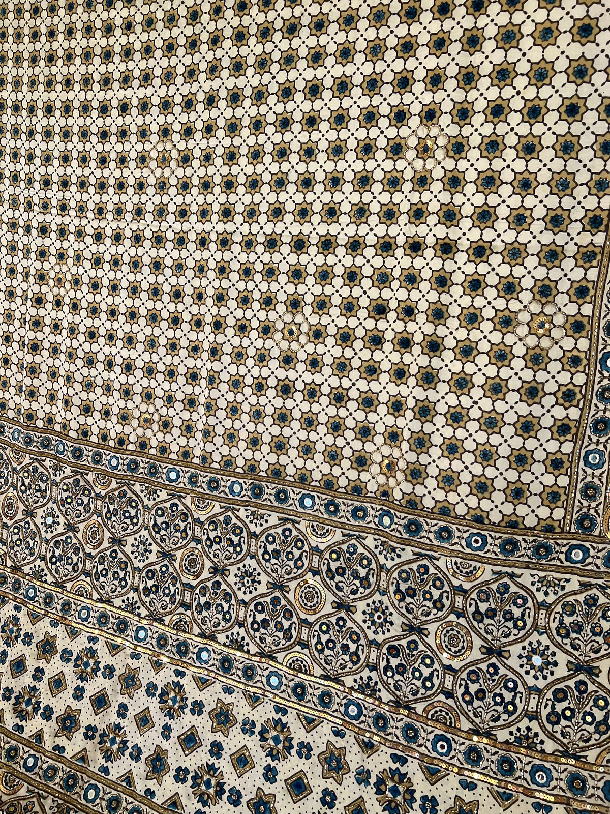 IVORY POETRY - Pure Modal Ajrakh Hand Embroidered Saree