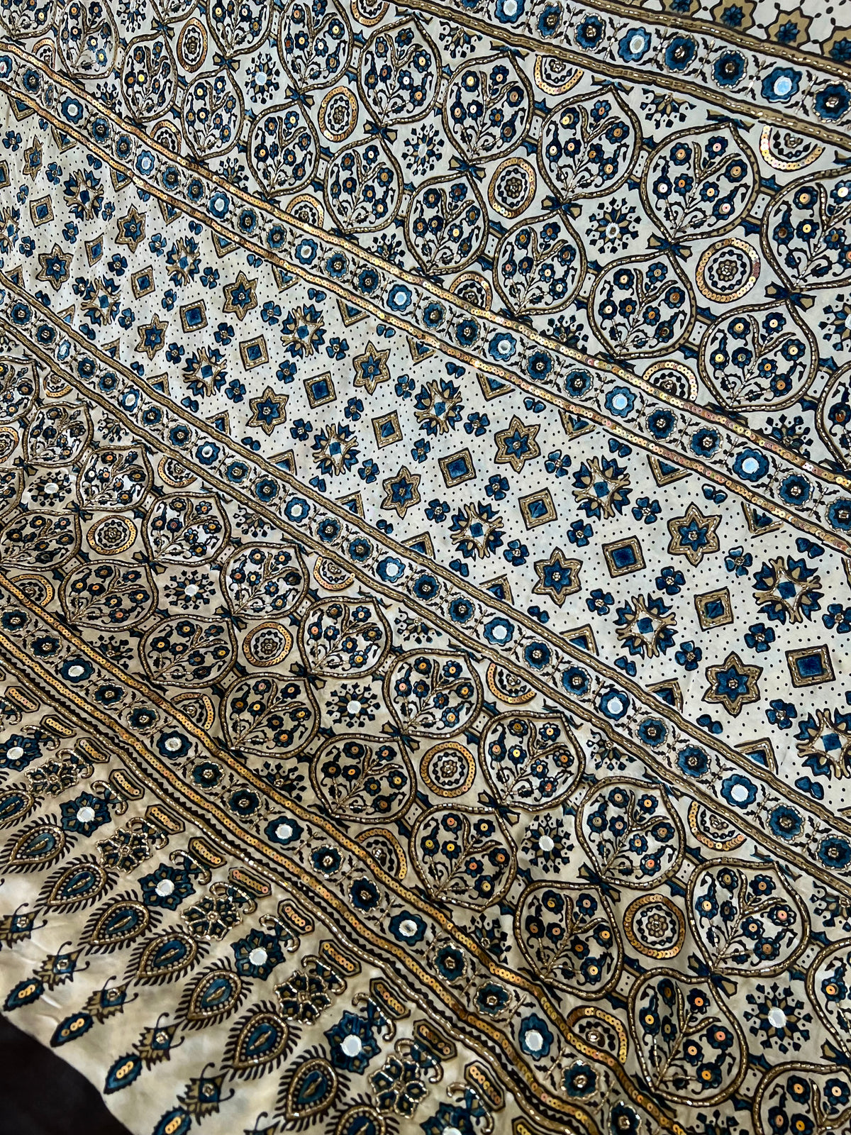 IVORY POETRY - Pure Modal Ajrakh Hand Embroidered Saree