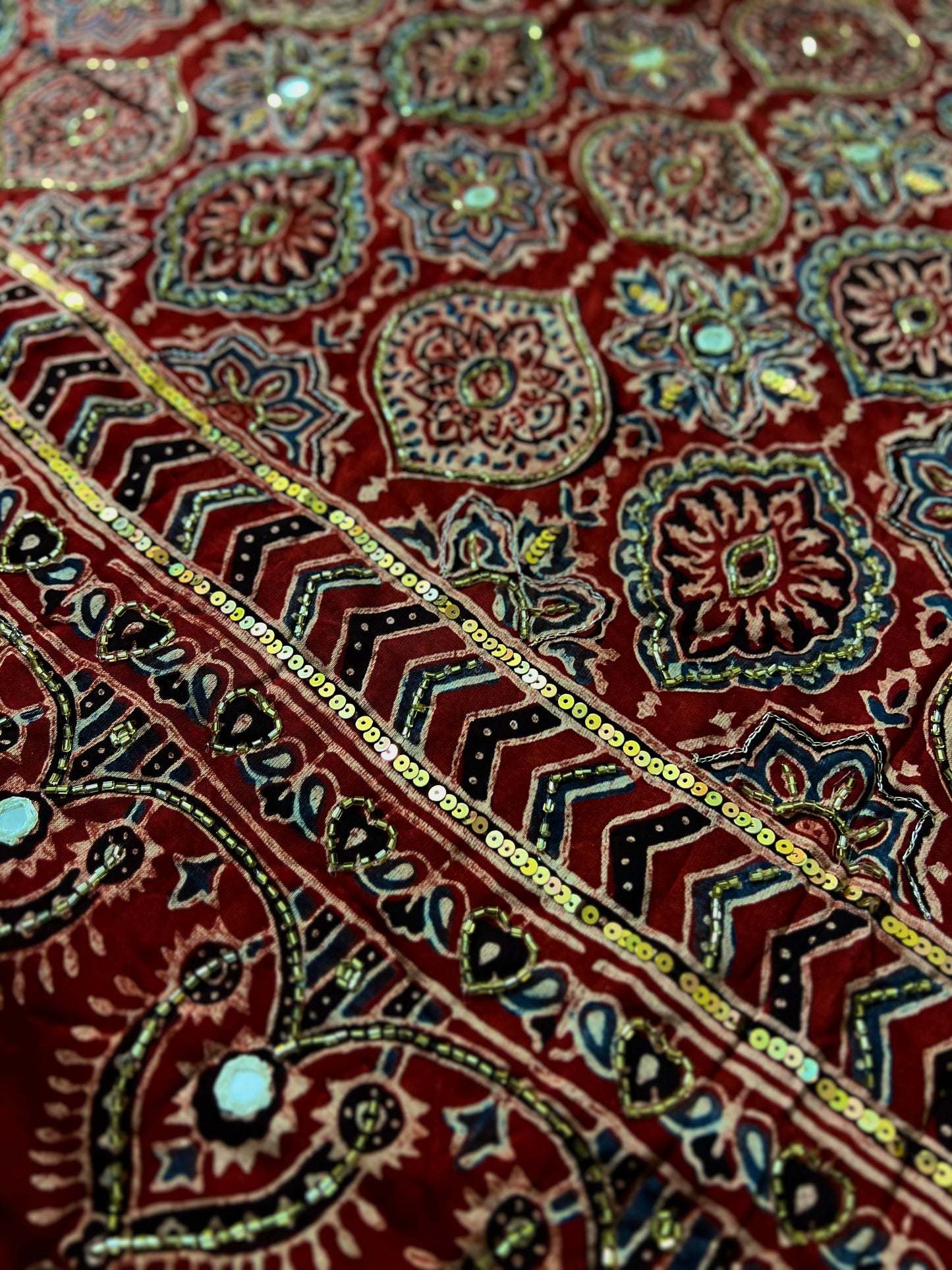 RUBY WHISPER - Pure Modal Ajrakh Hand Embroidered Saree