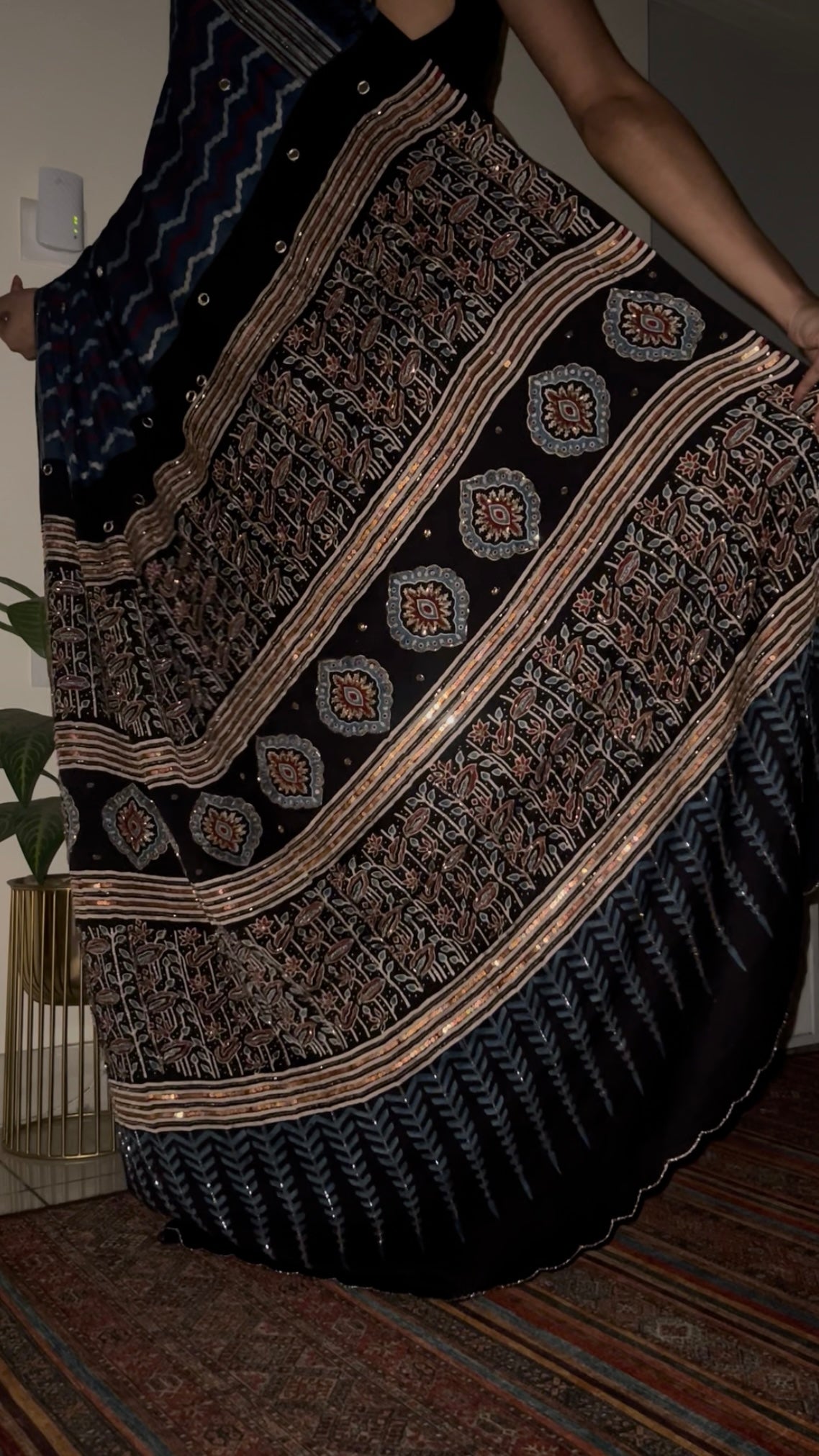 BLUE MIRAGE - Pure Modal Ajrakh Hand Embroidered Saree