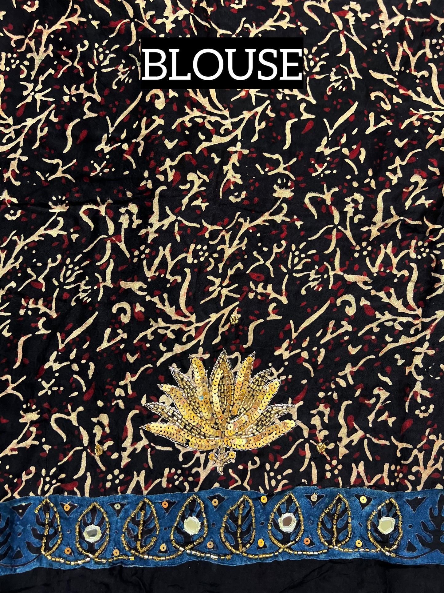 JADE LOTUS - Pure Modal Ajrakh Hand Embroidered Saree