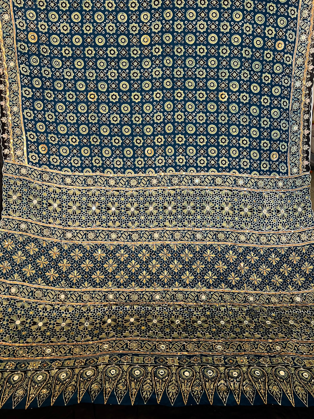 AQUAMARINE MUSE - Pure Modal Ajrakh Hand Embroidered Saree