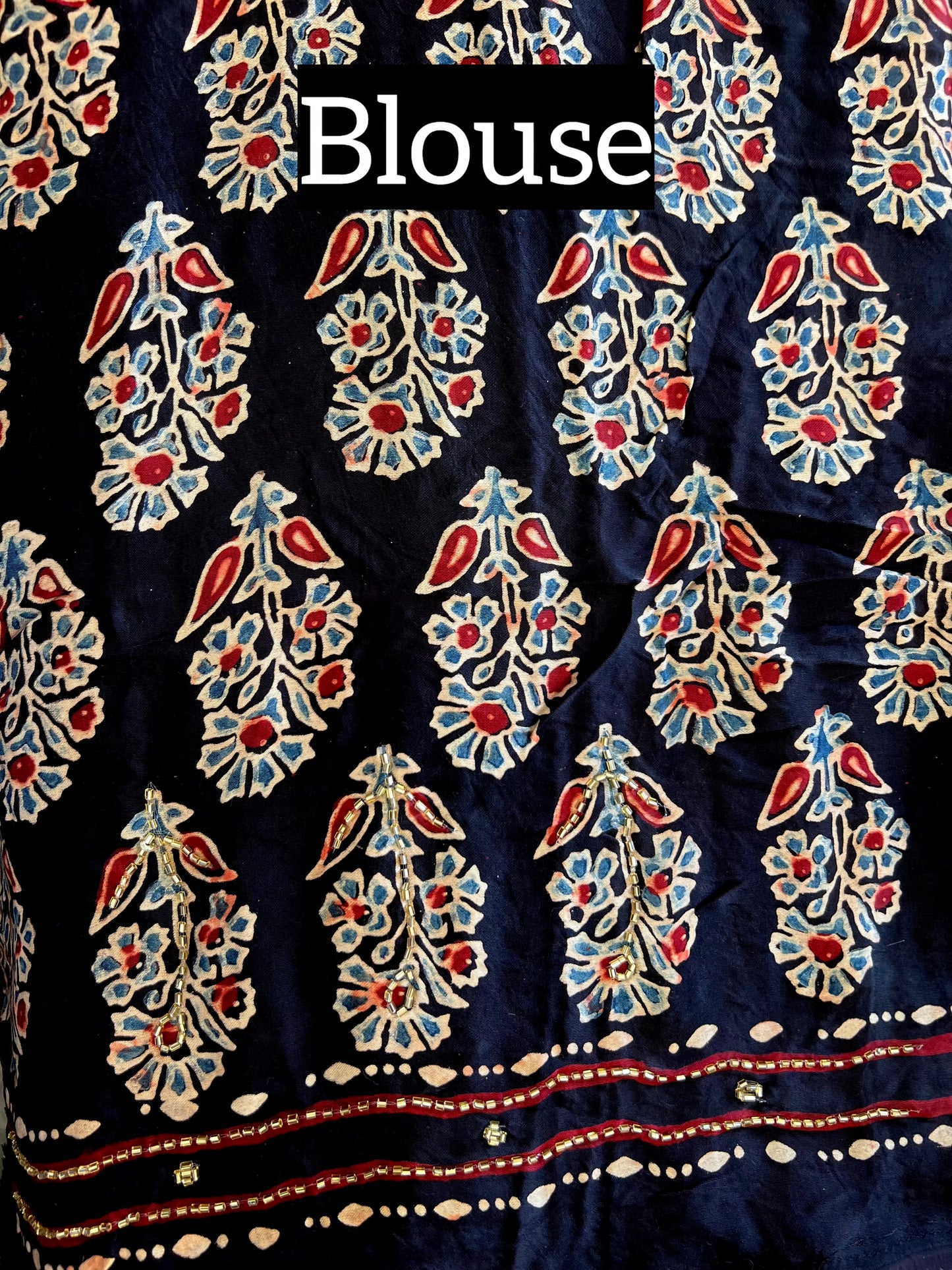 MULBERRY ROSE - Pure Modal Ajrakh Hand Embroidered Saree