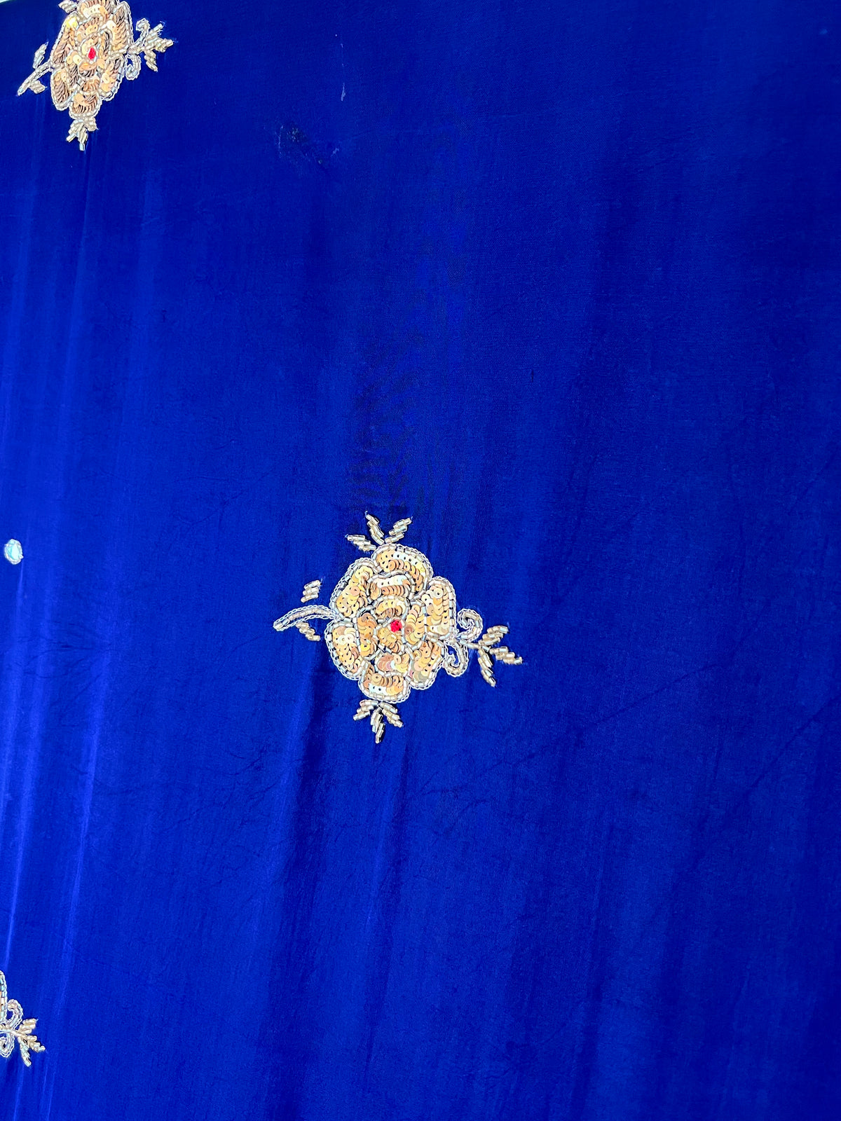 AZURITE ROSE - Pure Modal Ajrakh Hand Embroidered Saree