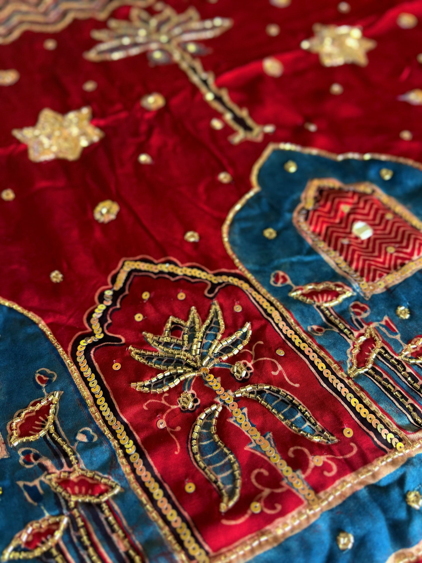 RUBY RADIANCE - Pure Modal Ajrakh Hand Embroidered Saree