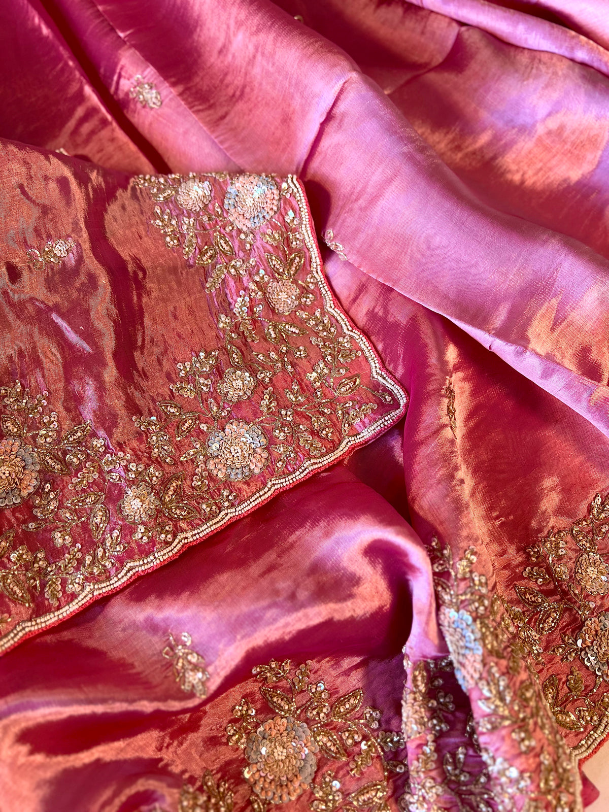 SHABNAM - Pure Chinnon Satin Zardosi Pitta Hand Embroidered Saree