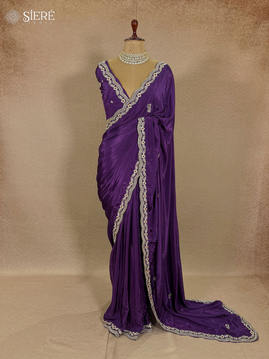 MALLIKA - Pure Crepe Zardosi Hand Embroidered Saree