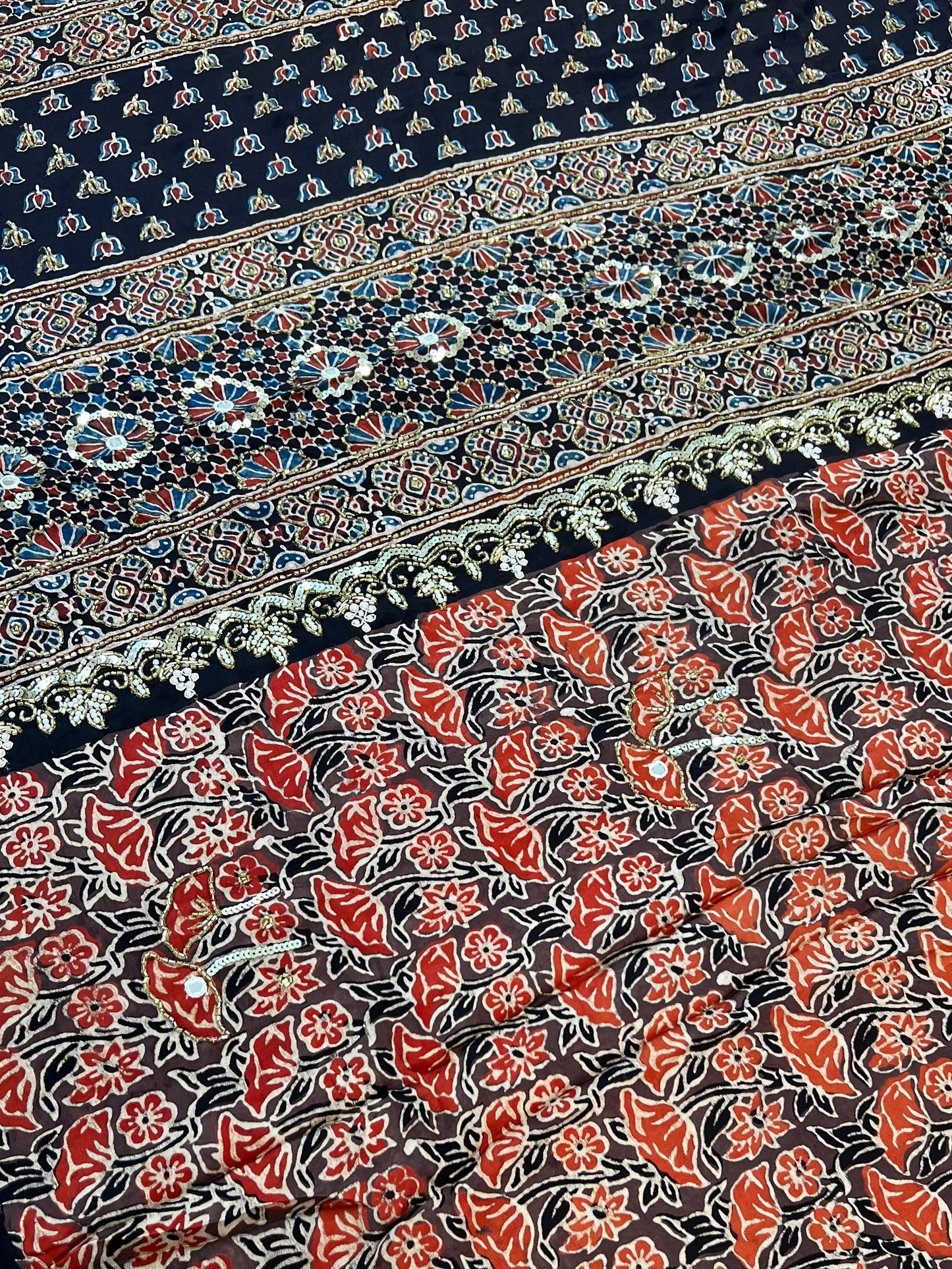MYSTIC FLORAL - Pure Modal Ajrakh Hand Embroidered Saree