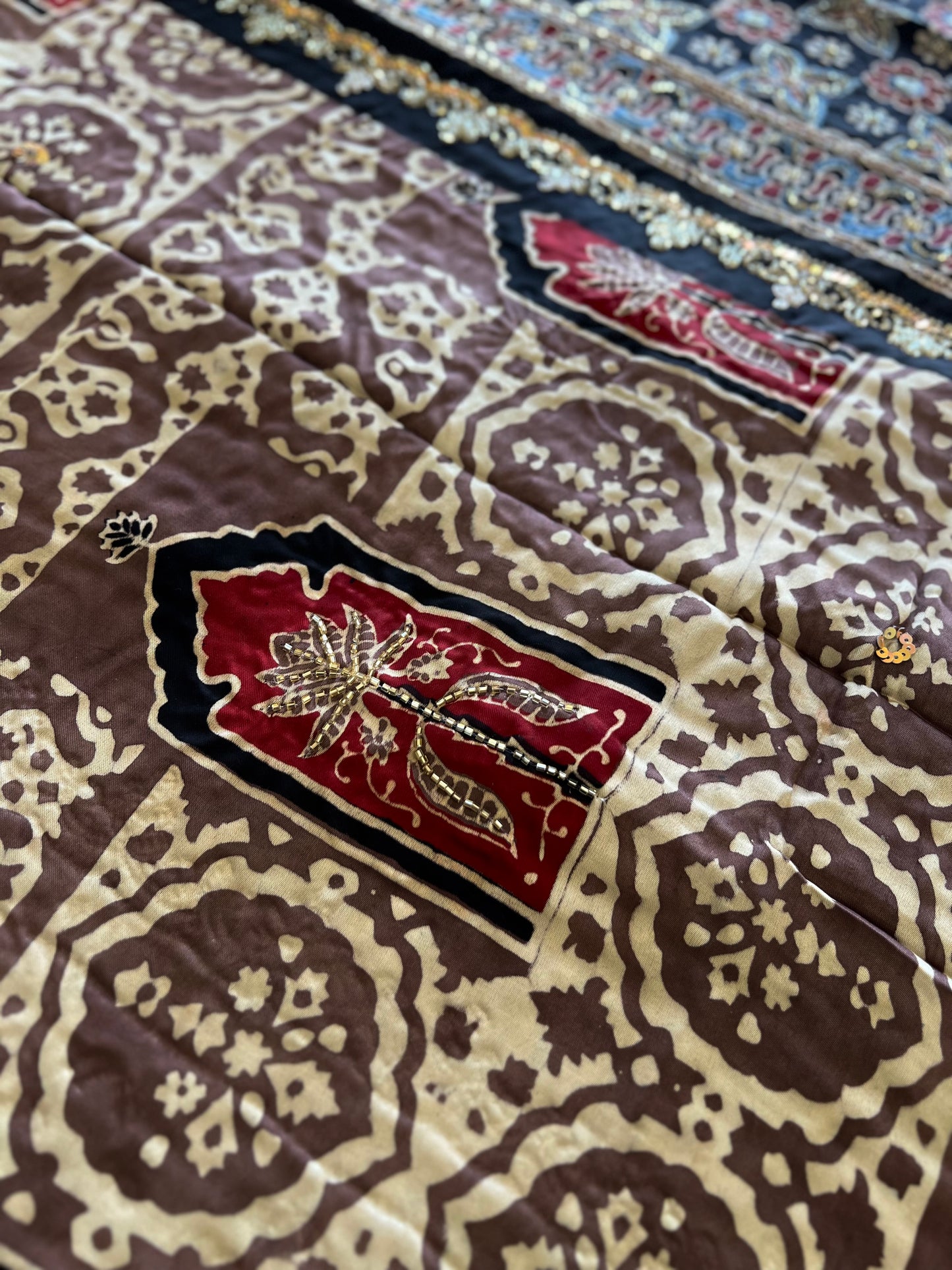 OPAL DREAM - Pure Modal Ajrakh Hand Embroidered Saree
