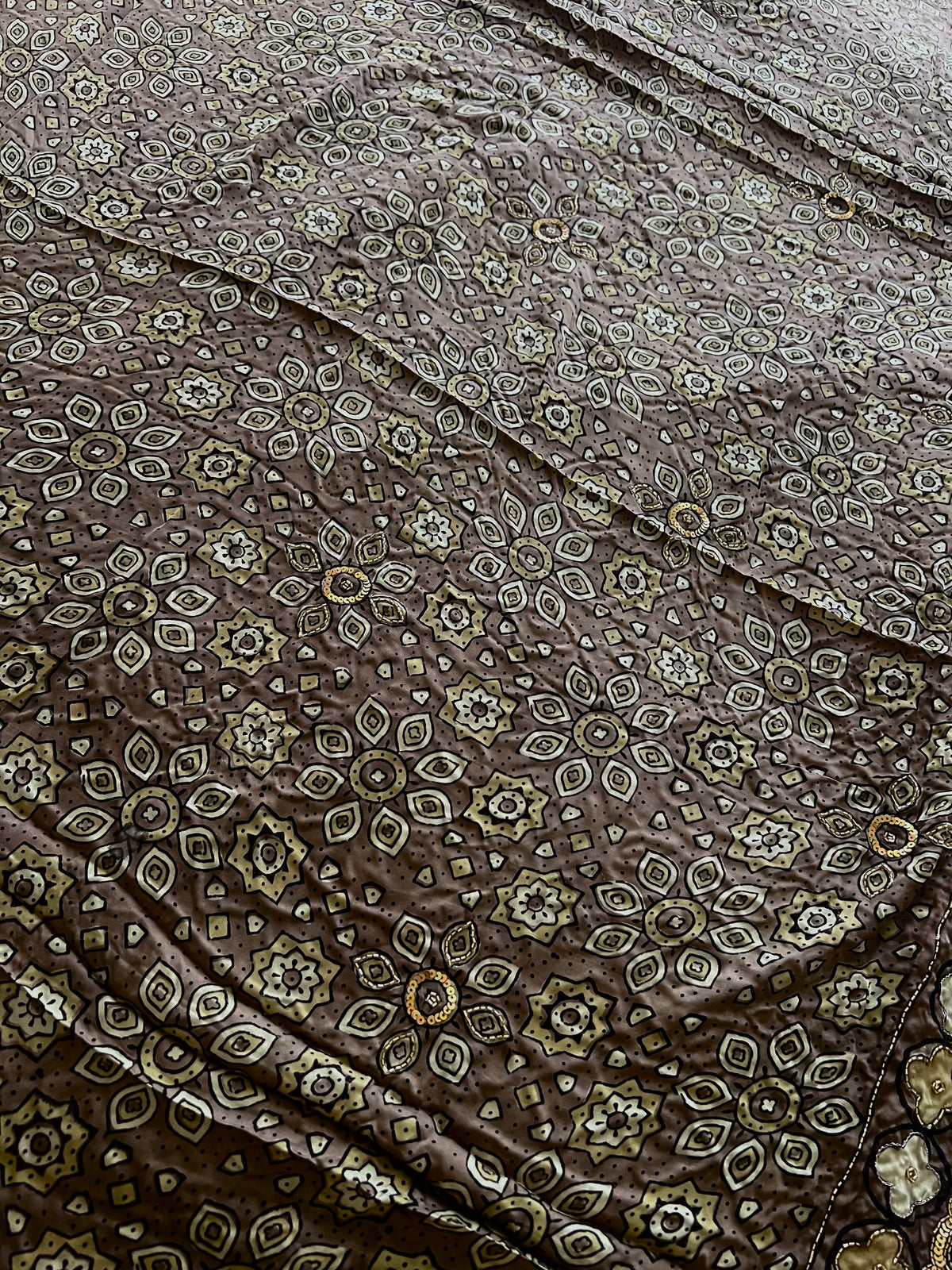 MOCHA BLOOM - Pure Modal Ajrakh Hand Embroidered Saree