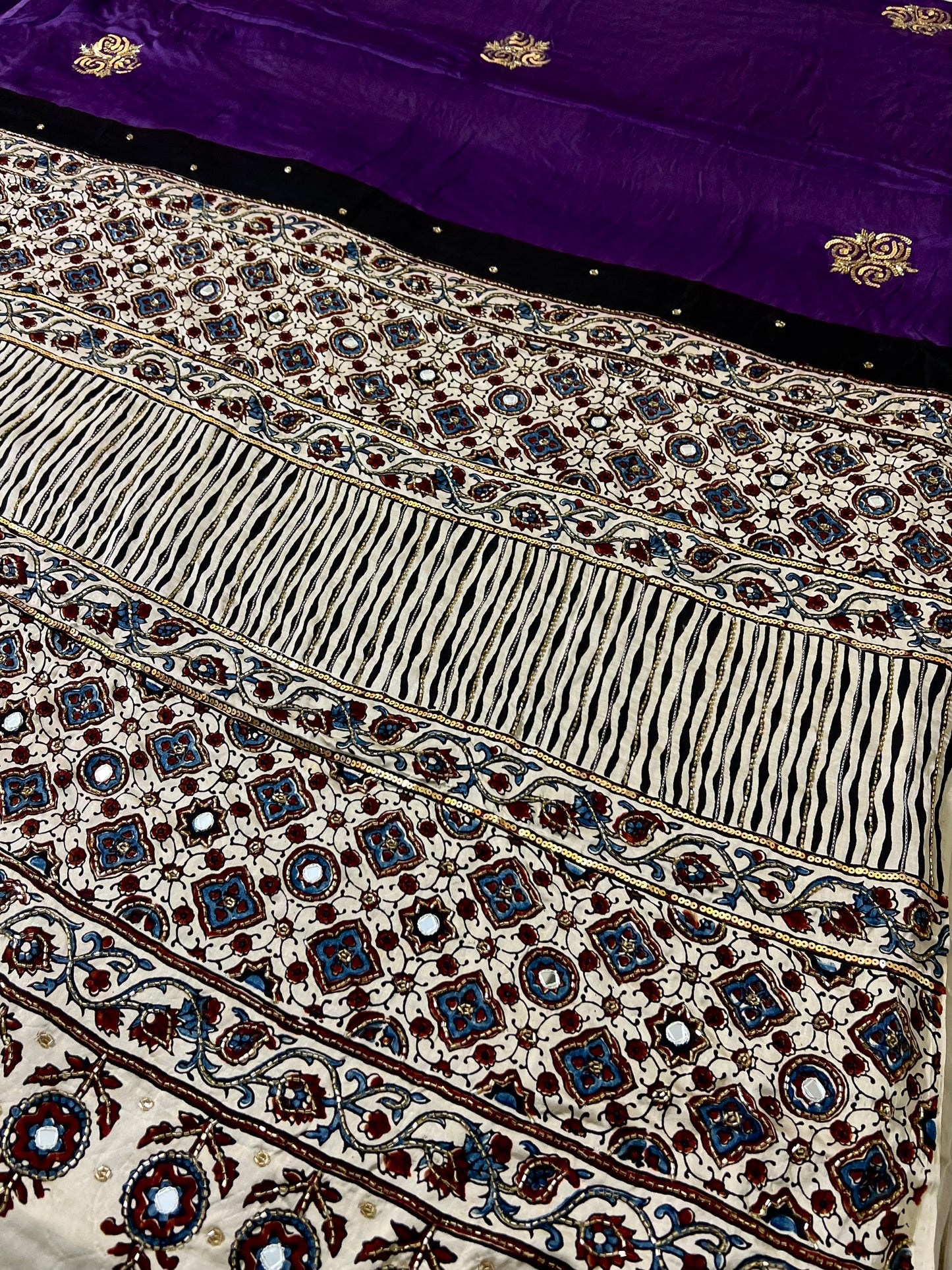 LILAC ROSE - Pure Modal Ajrakh Hand Embroidered Saree