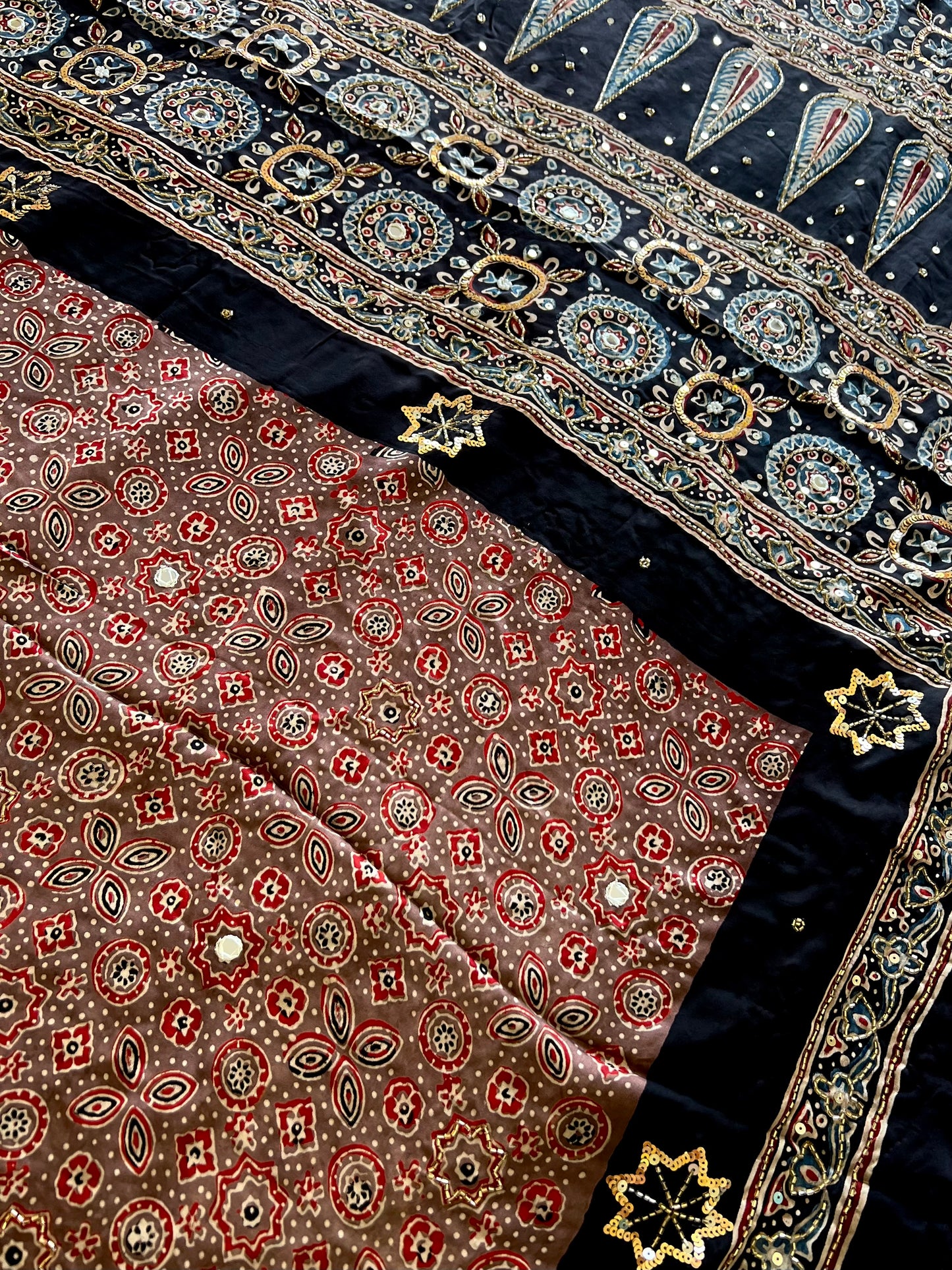 WILD ROSEWOOD - Pure Modal Ajrakh Hand Embroidered Saree