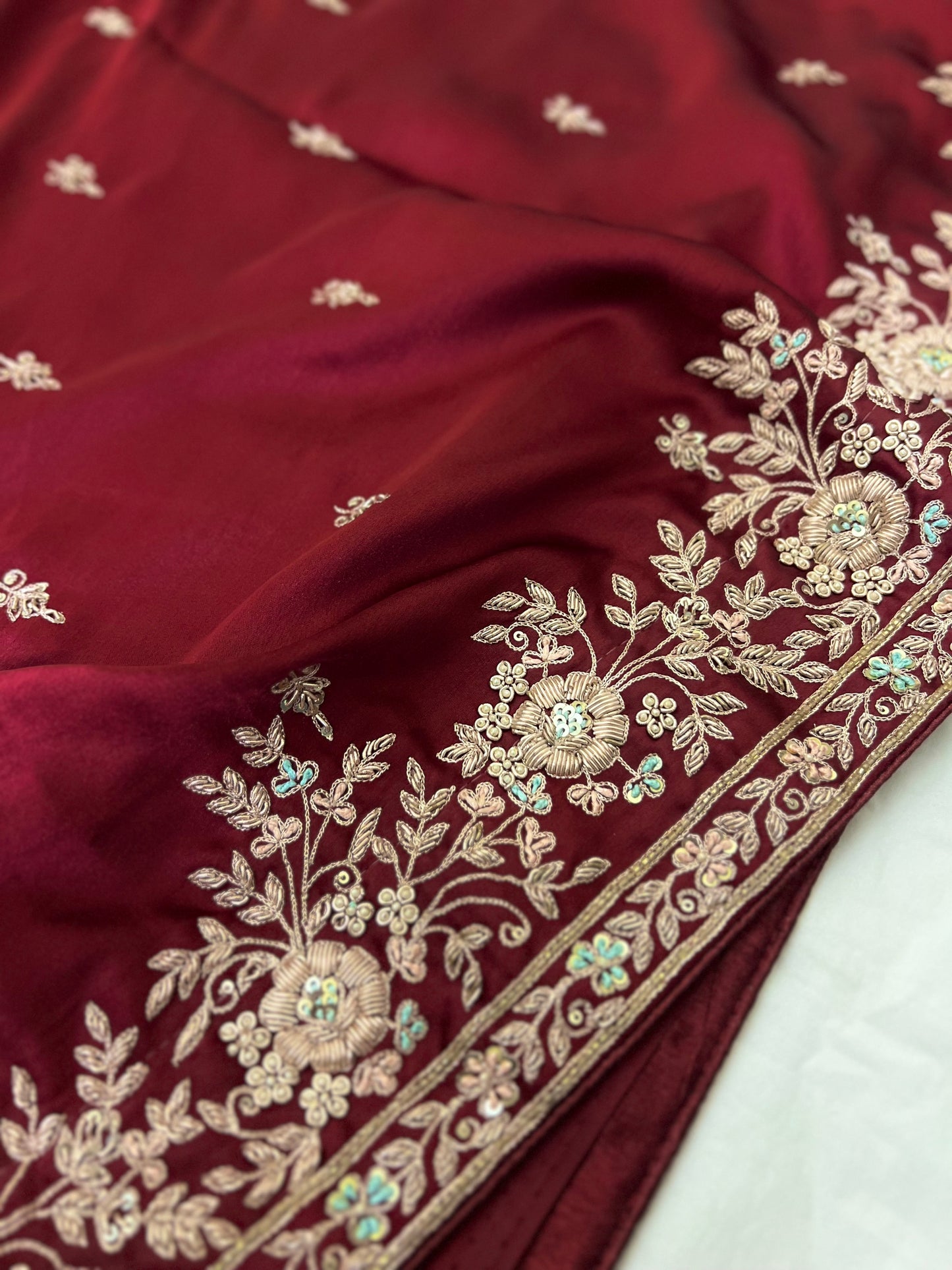 DILRUBA - Pure Satin Zardosi Hand Embroidered Saree