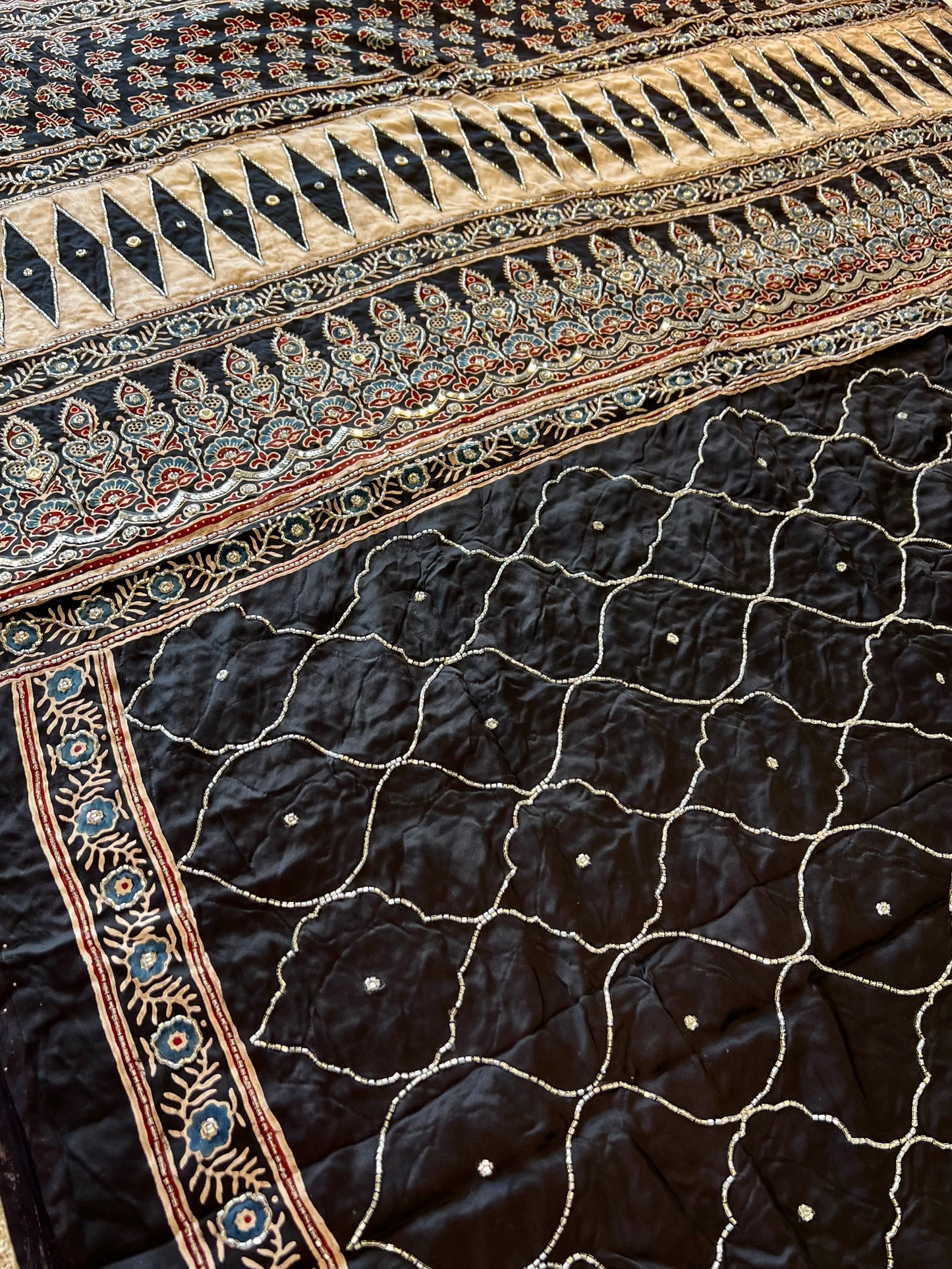 Celestial Night - Pure Modal Ajrakh Hand Embroidered Saree