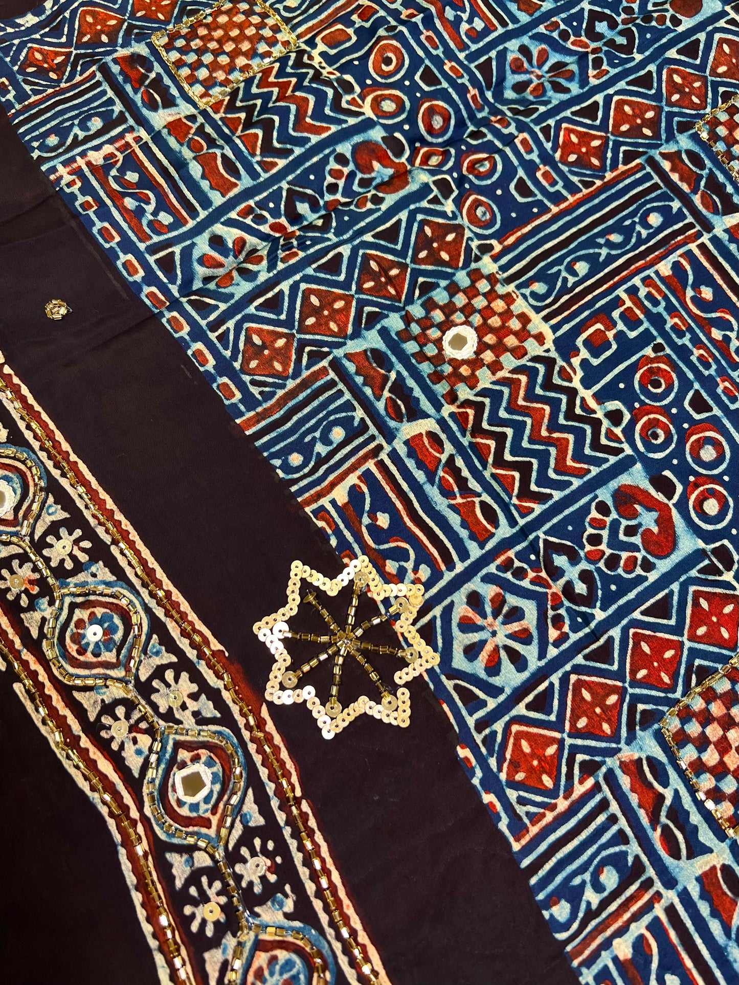 ASTRAL BLUE - Pure Modal Ajrakh Hand Embroidered Saree