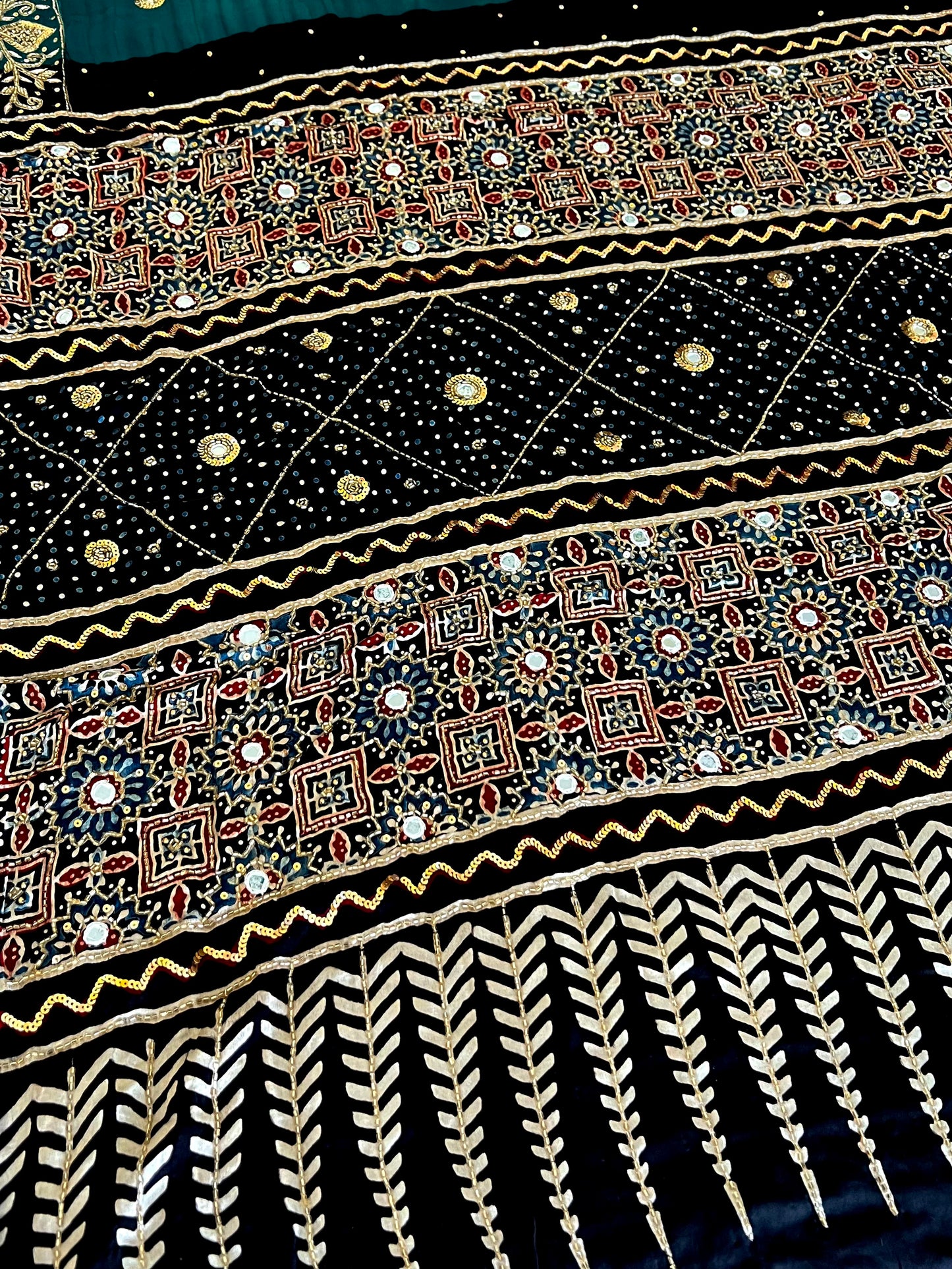 JADE OBSESSION - Pure Modal Ajrakh Hand Embroidered Saree