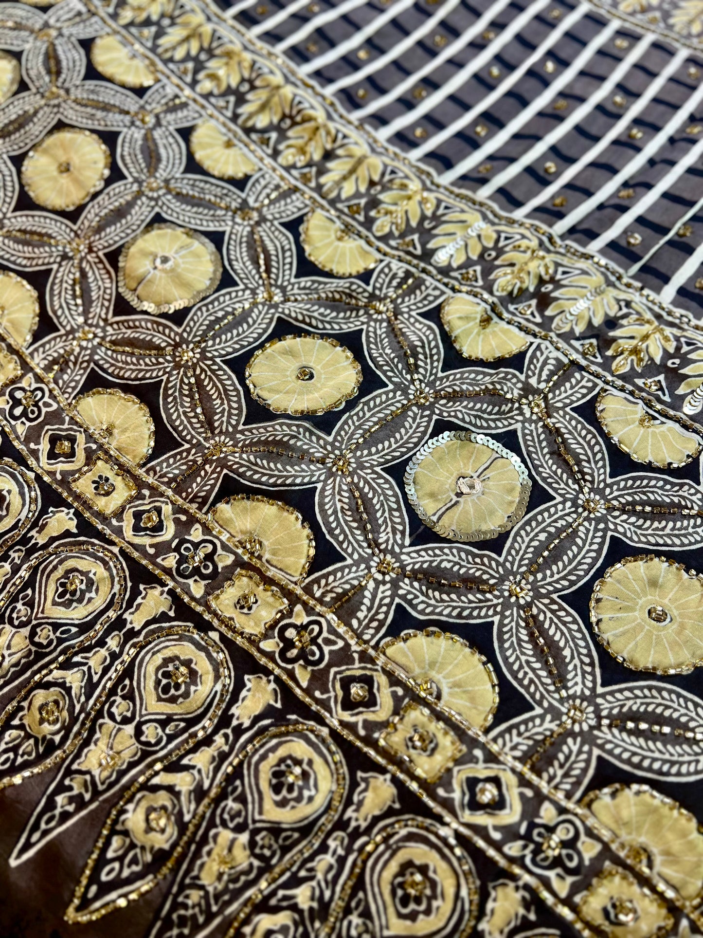 RUBY SPARKLE - Pure Modal Ajrakh Hand Embroidered Saree