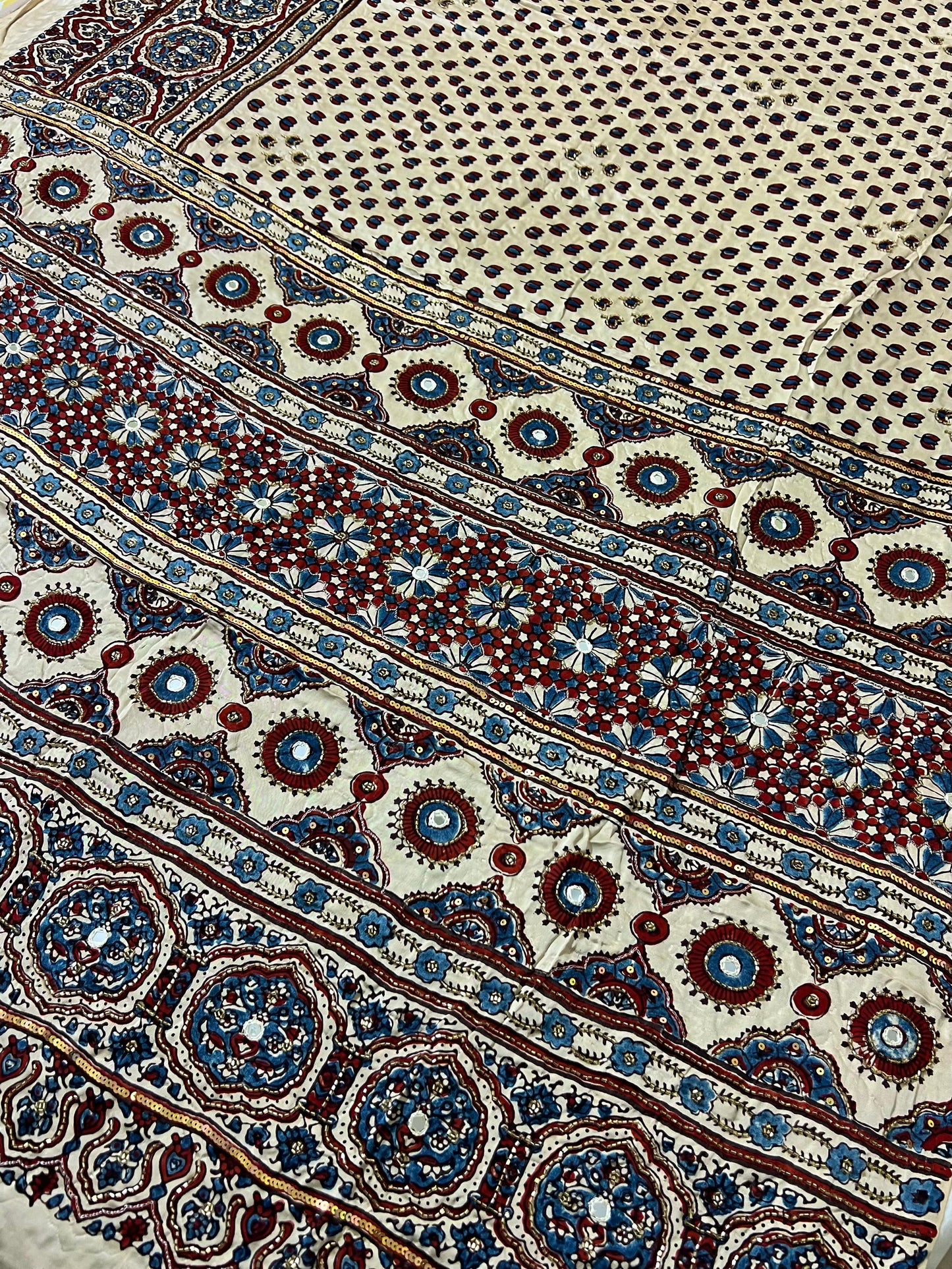 PEARL MUSE - Pure Modal Ajrakh Hand Embroidered Saree