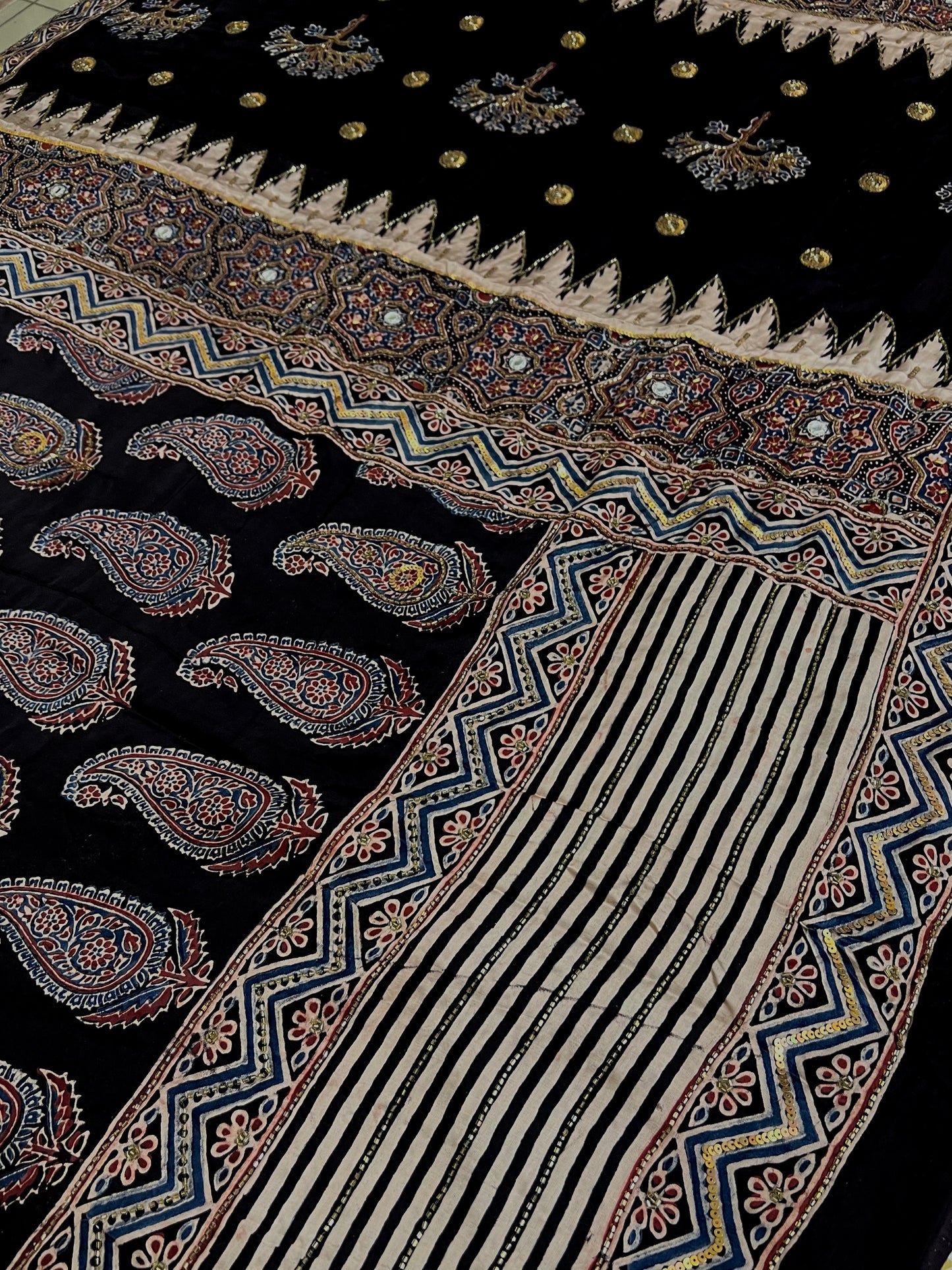 VELVET NIGHT - Pure Modal Ajrakh Hand Embroidered Saree