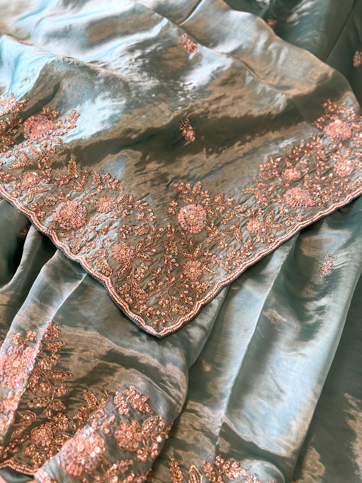 ZUBAIDAA - Pure Chinnon Satin Zardosi Pitta Hand Embroidered Saree