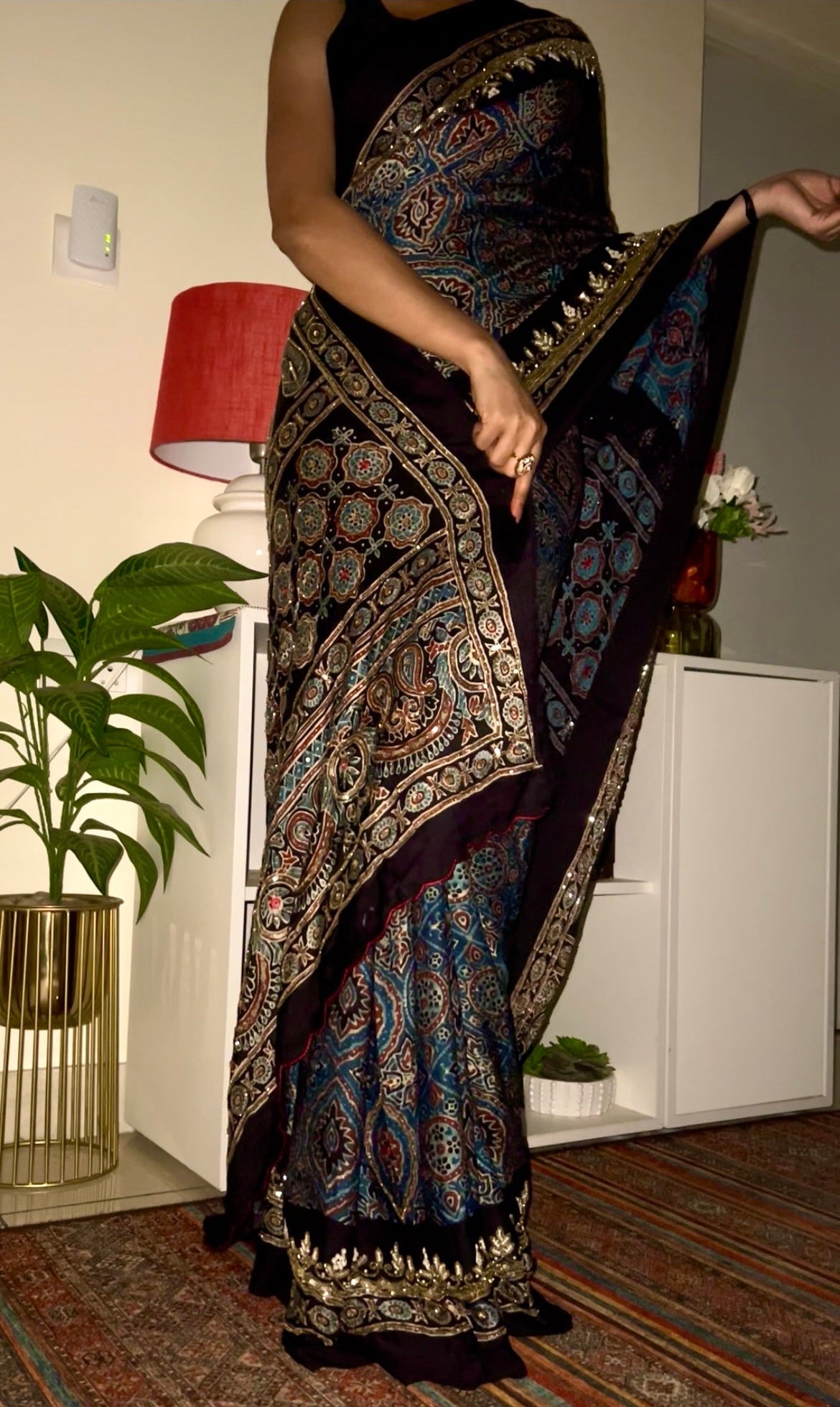 Blue Reverie - Pure Modal Ajrakh Hand Embroidered Saree