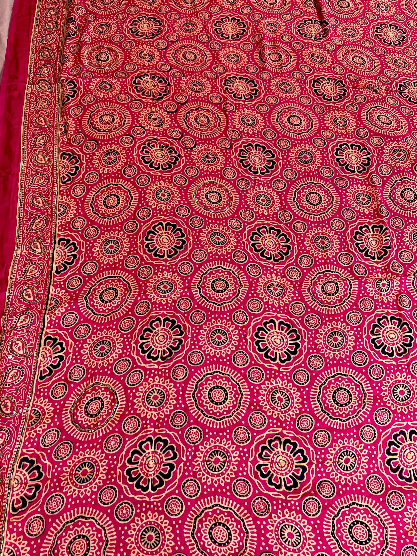 FUCHSIA MUSE - Pure Modal Ajrakh Hand Embroidered Saree