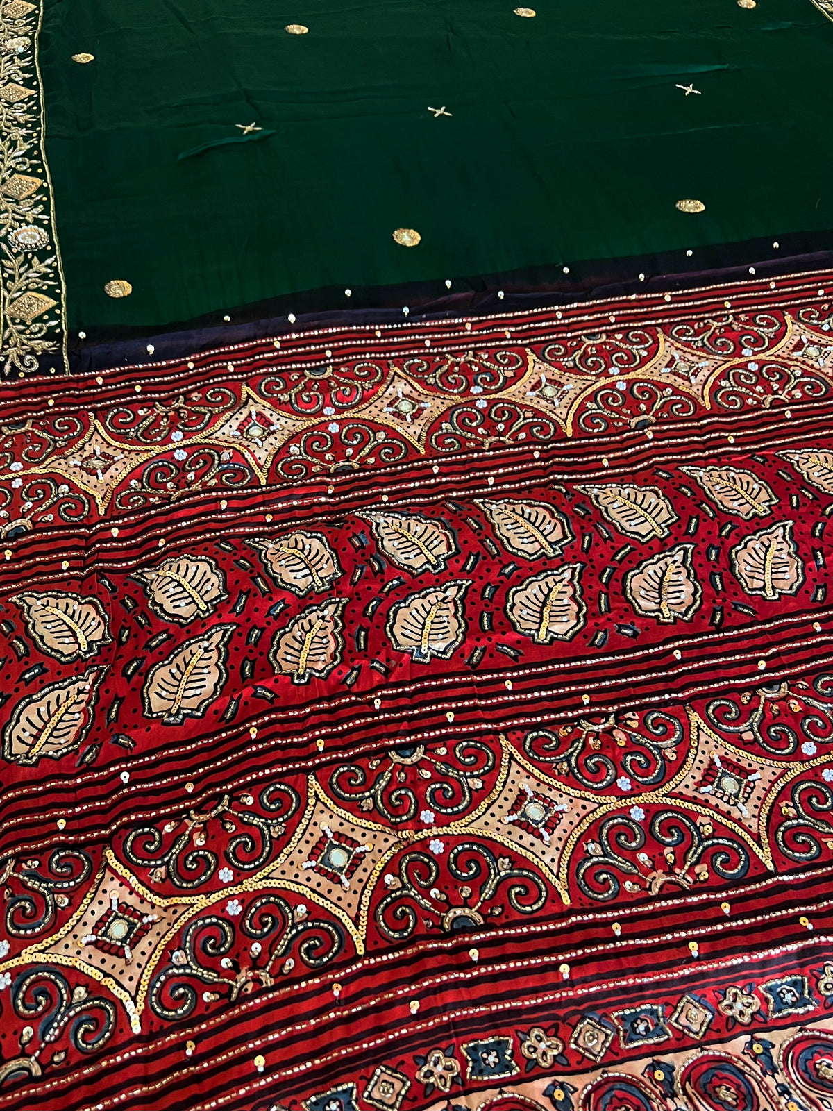 GREEN ECSTASY - Pure Modal Ajrakh Hand Embroidered Saree