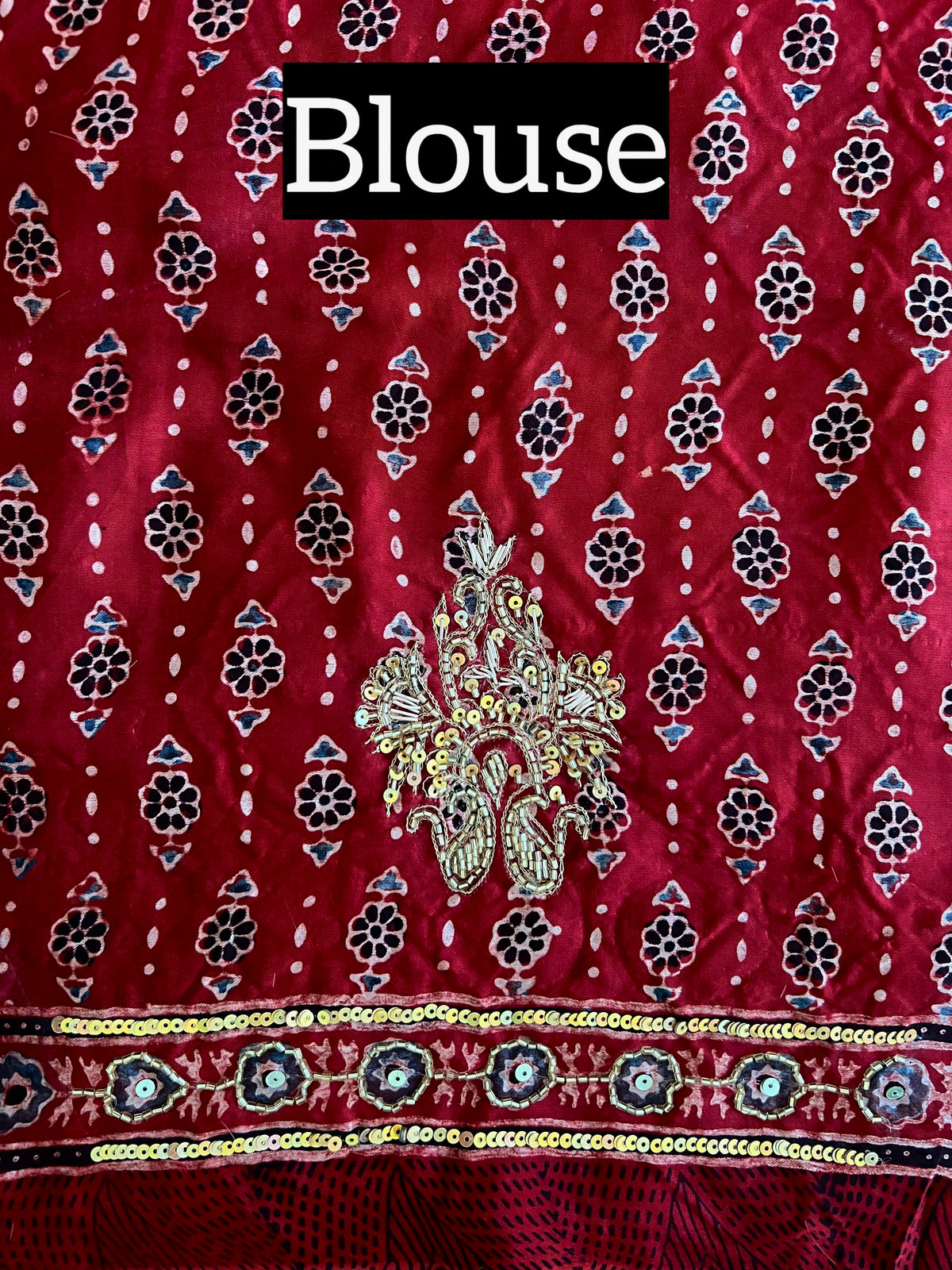 SECRET GARDEN - Pure Modal Ajrakh Hand Embroidered Saree