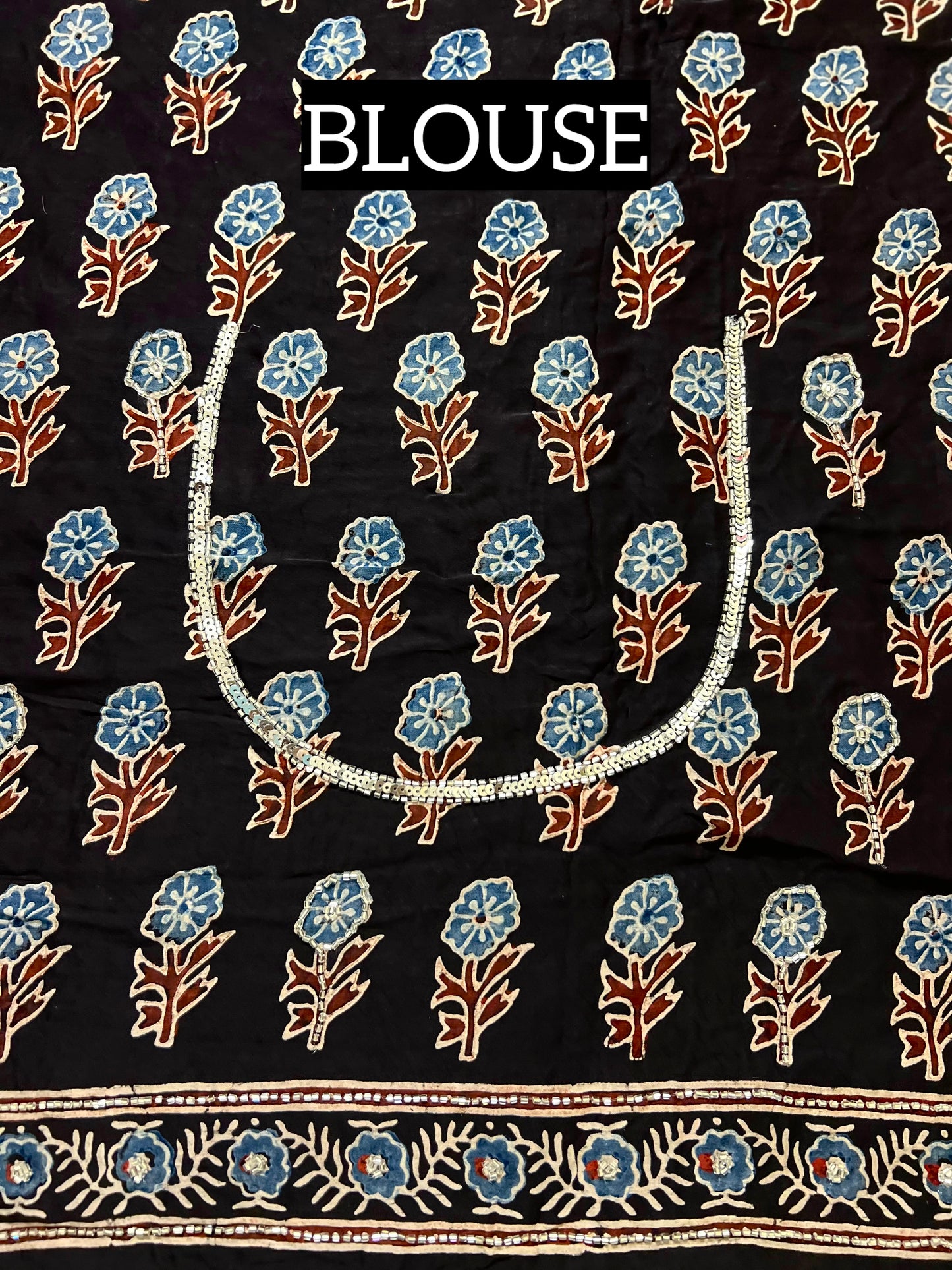 STARRY NIGHT - Pure Modal Ajrakh Hand Embroidered Saree