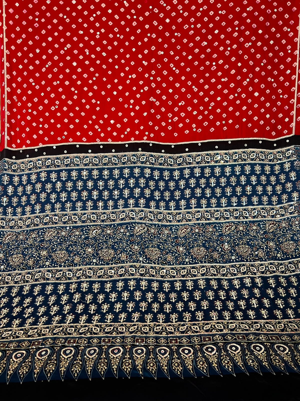 RED ROYALE BANDHANI - Pure Modal Bandhani Ajrakh Hand Embroidered Saree