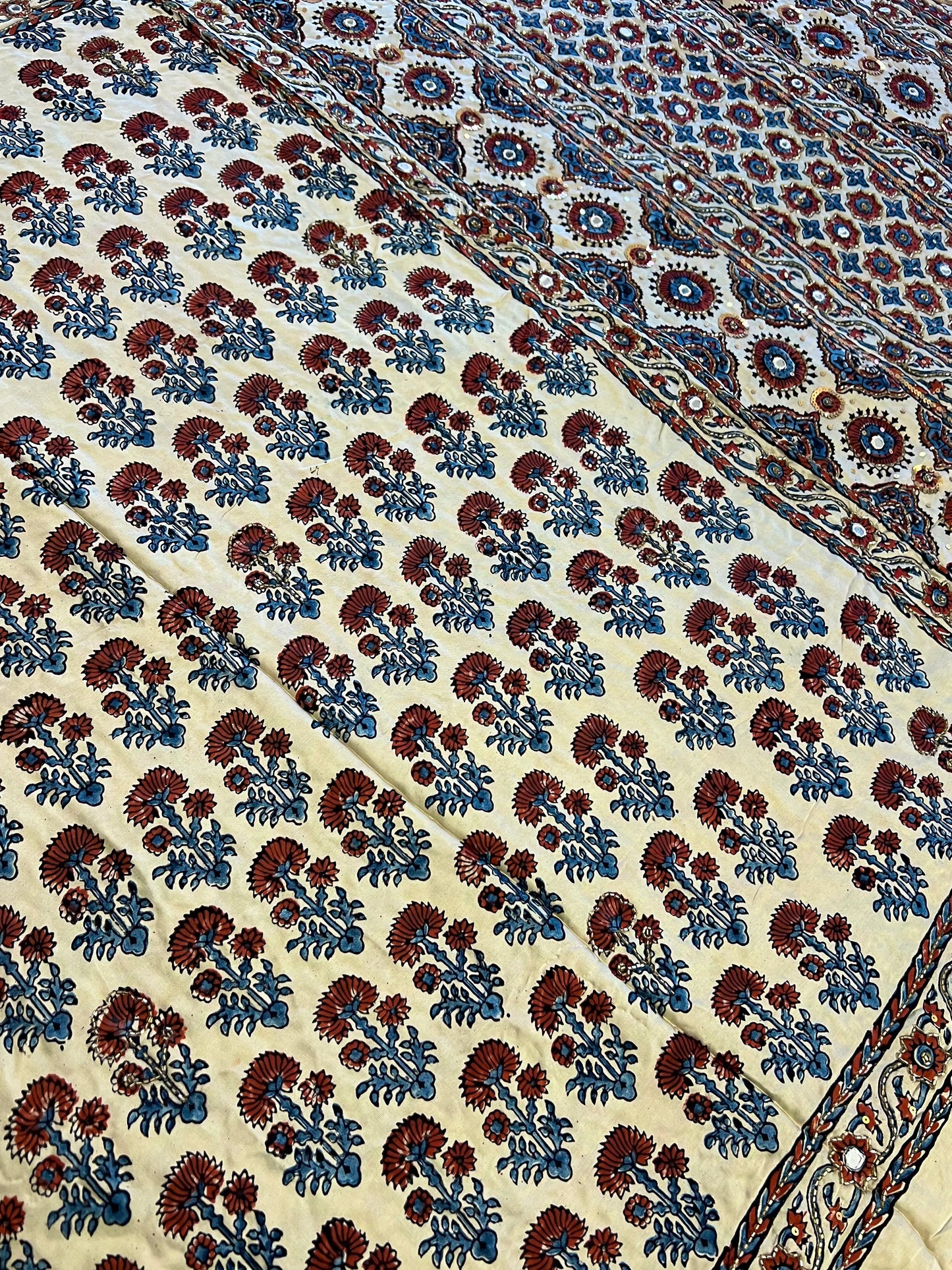 FROSTED PETALS - Pure Modal Ajrakh Hand Embroidered Saree