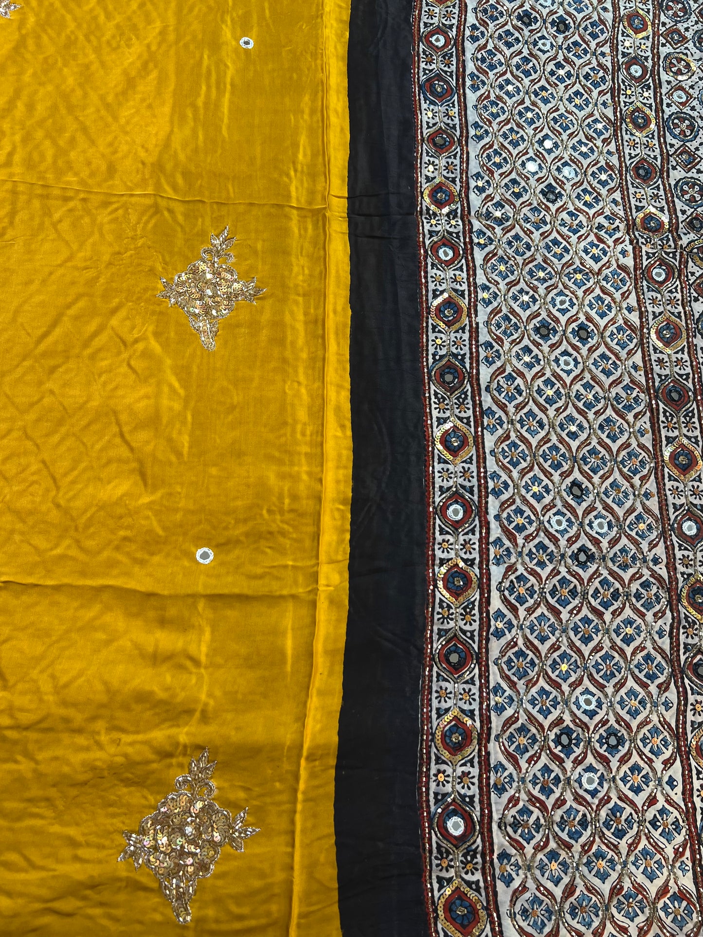 SUNEHRI ROSE - Pure Modal Ajrakh Hand Embroidered Saree