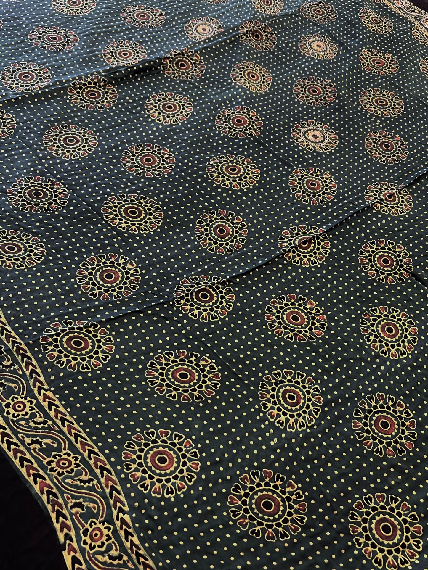 TROPICAL DREAM - Pure Modal Ajrakh Hand Embroidered Saree