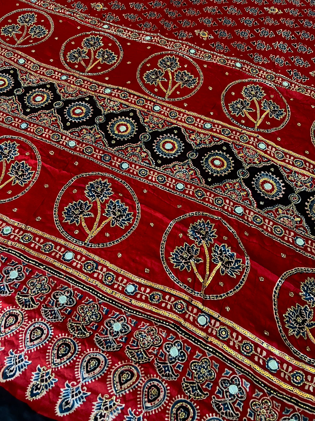 RUBY PARADISE - Pure Modal Ajrakh Hand Embroidered Saree