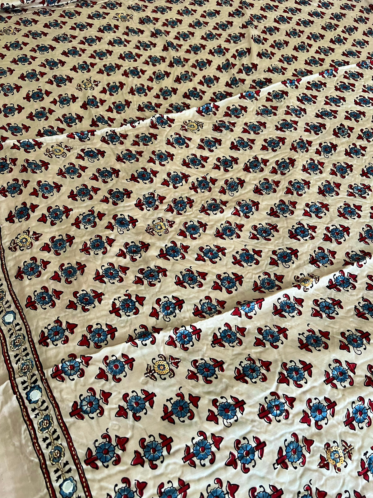 VANILLA VELVET - Pure Modal Ajrakh Hand Embroidered Saree