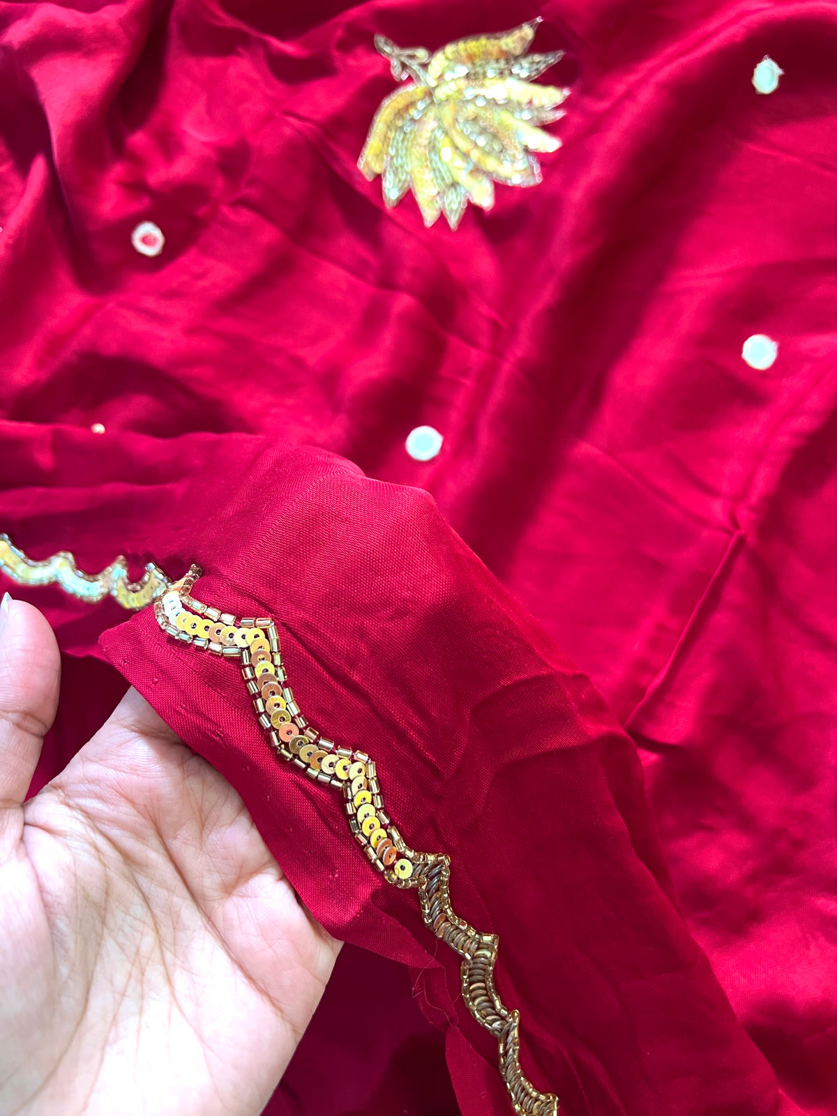RUBY LOTUS - Pure Modal Hand Embroidered Saree with Tassels