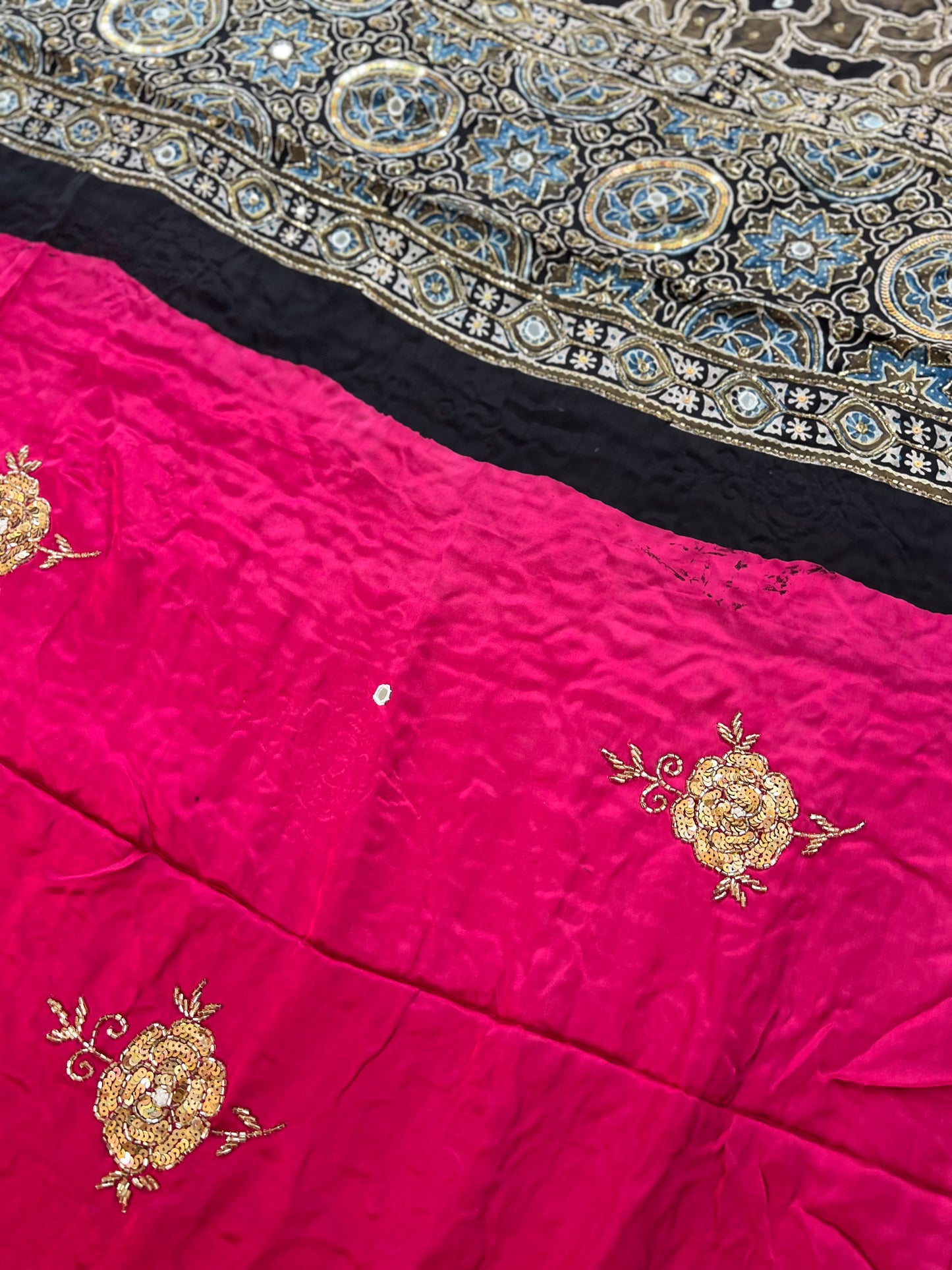 CHERRY ROSE - Pure Modal Ajrakh Hand Embroidered Saree