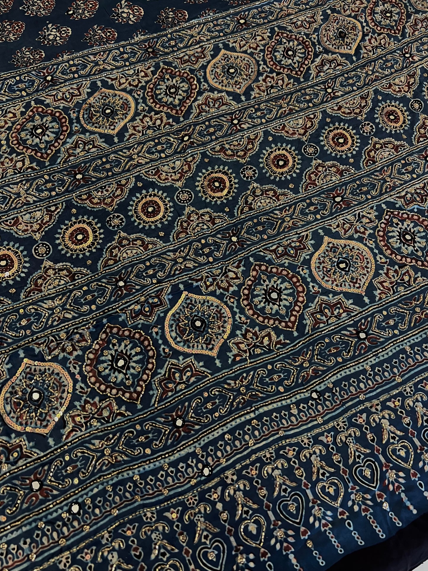 INDIGO GARDEN - Pure Modal Ajrakh Hand Embroidered Saree