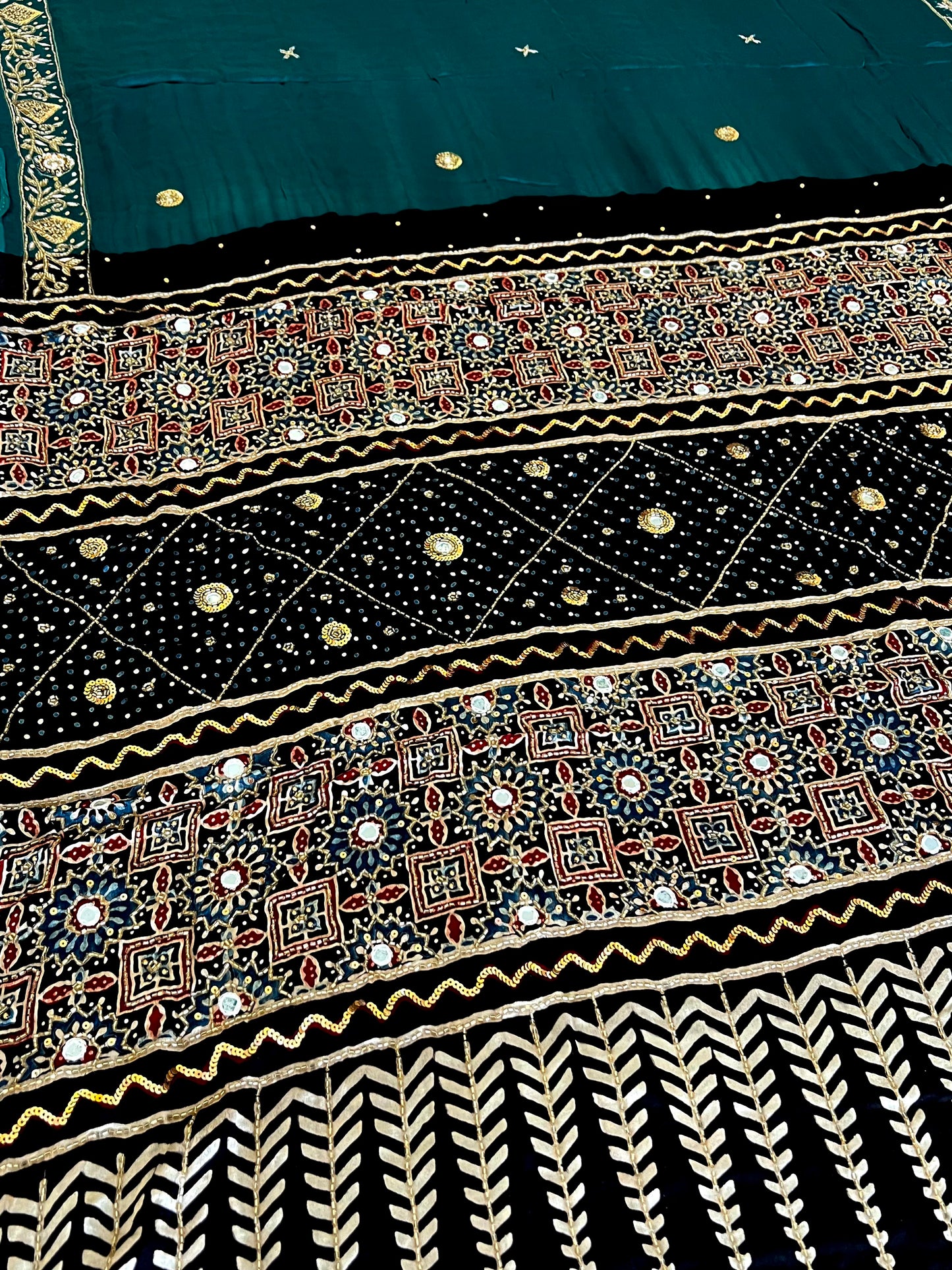 JADE OBSESSION - Pure Modal Ajrakh Hand Embroidered Saree